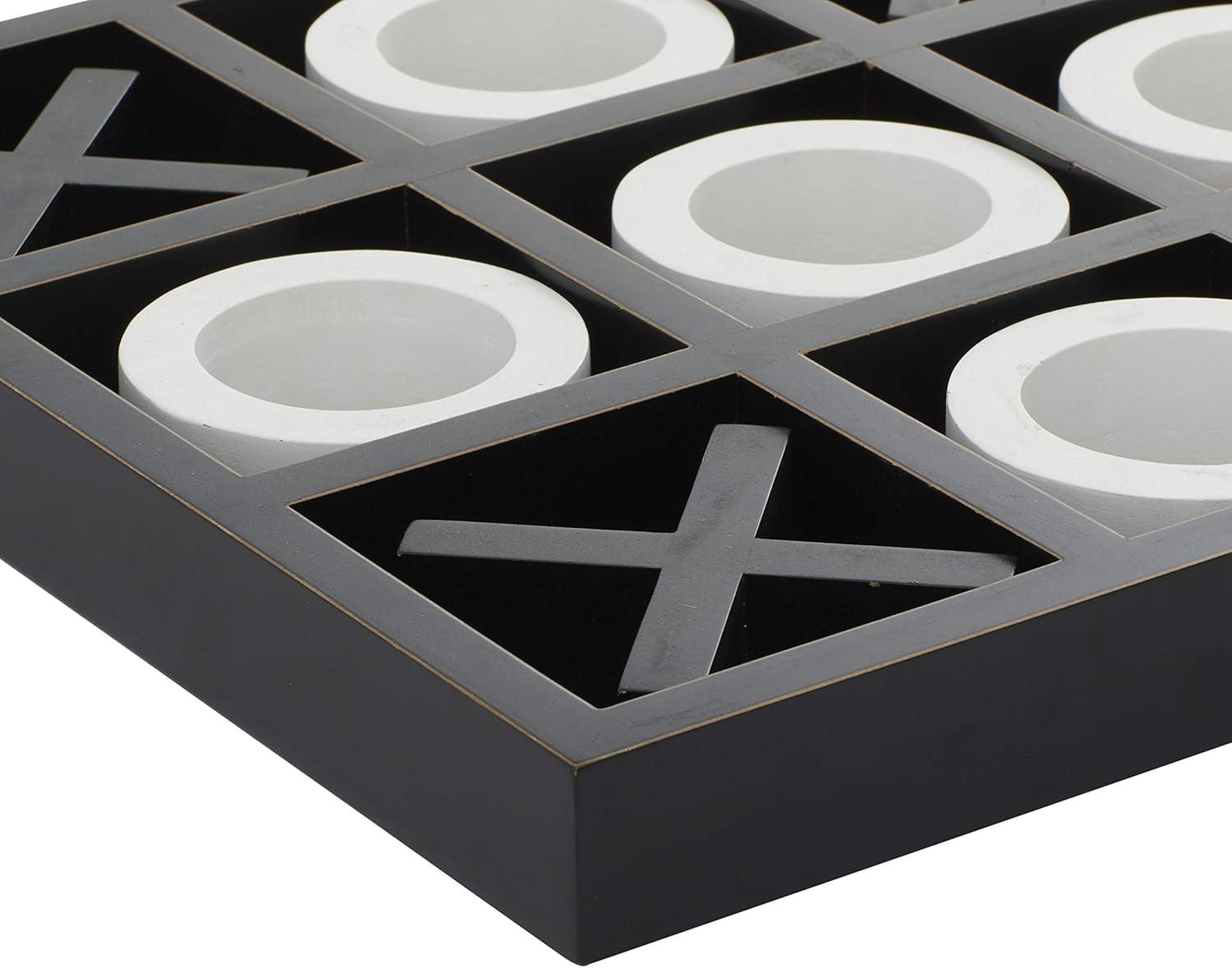 Black and White Geometric Tic Tac Toe Game Set, 14" x 14" x 2"