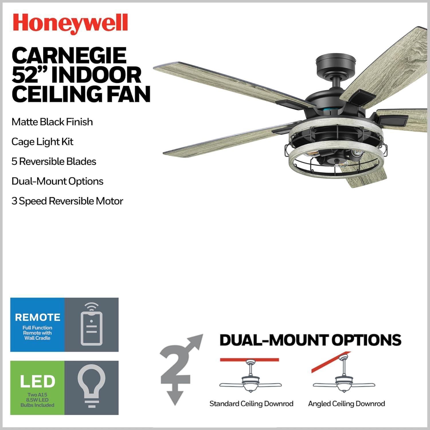 Carnegie 52" Ceiling Fan with LED Lights and Remote Included