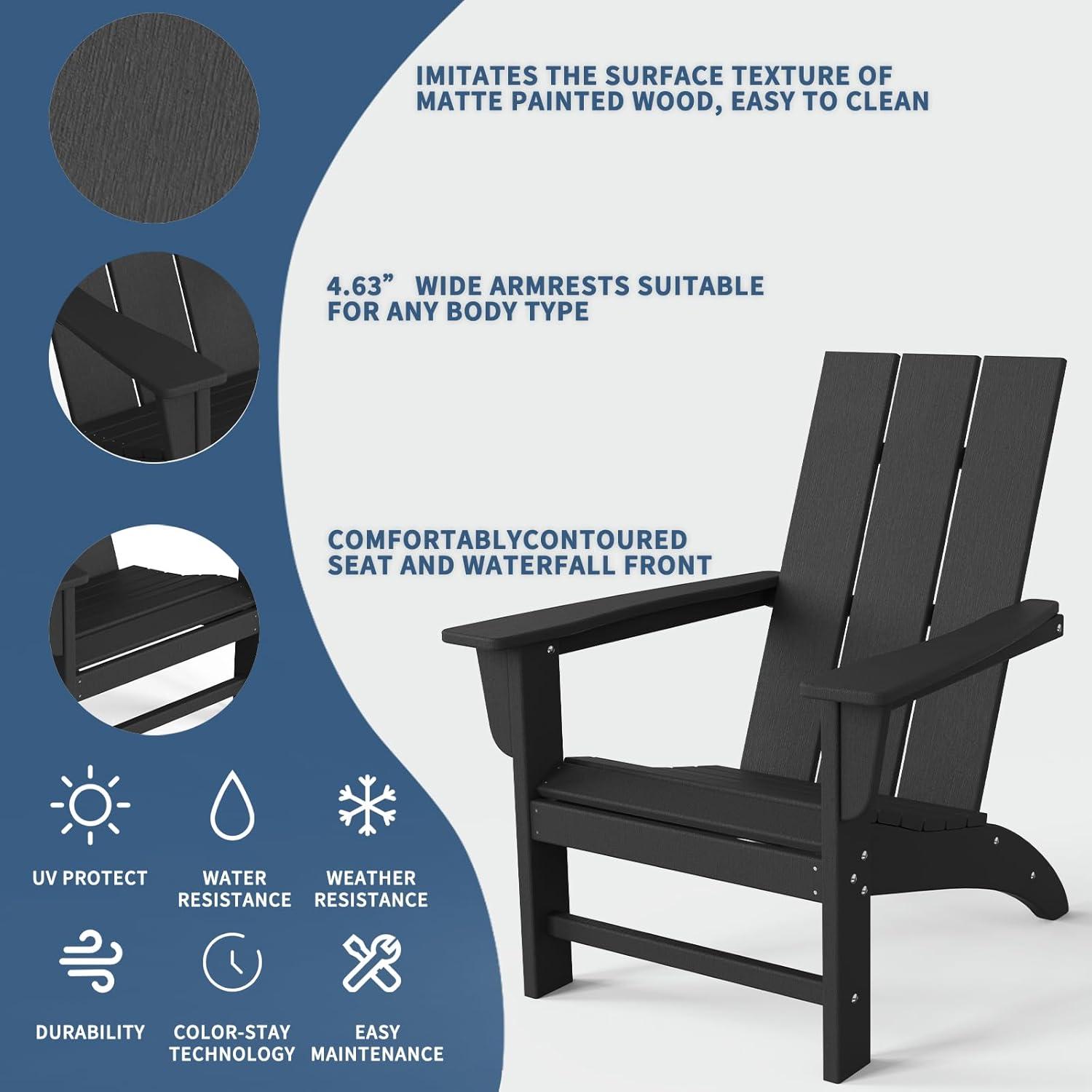 Black Poly Lumber Modern Adirondack Chair with Arms