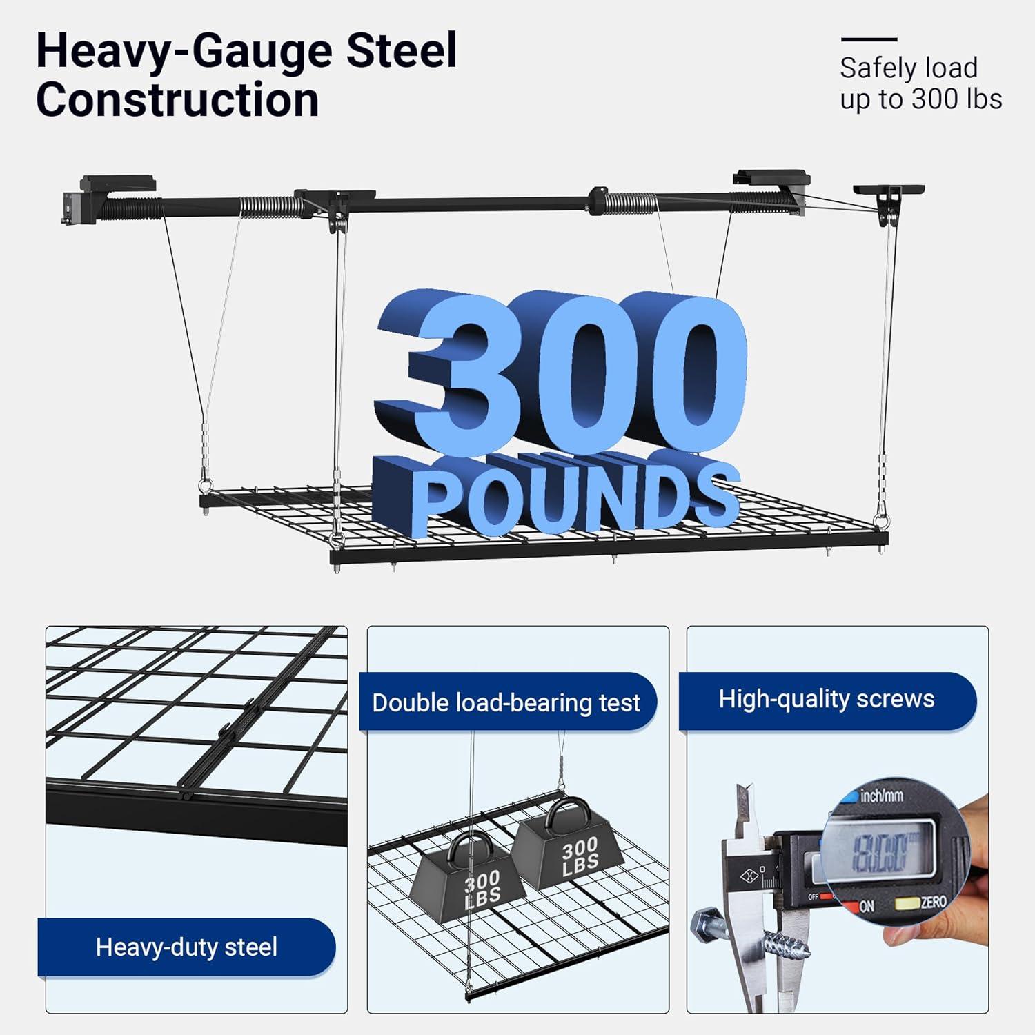 Black Adjustable Heavy-Duty Ceiling Mounted Garage Storage Rack