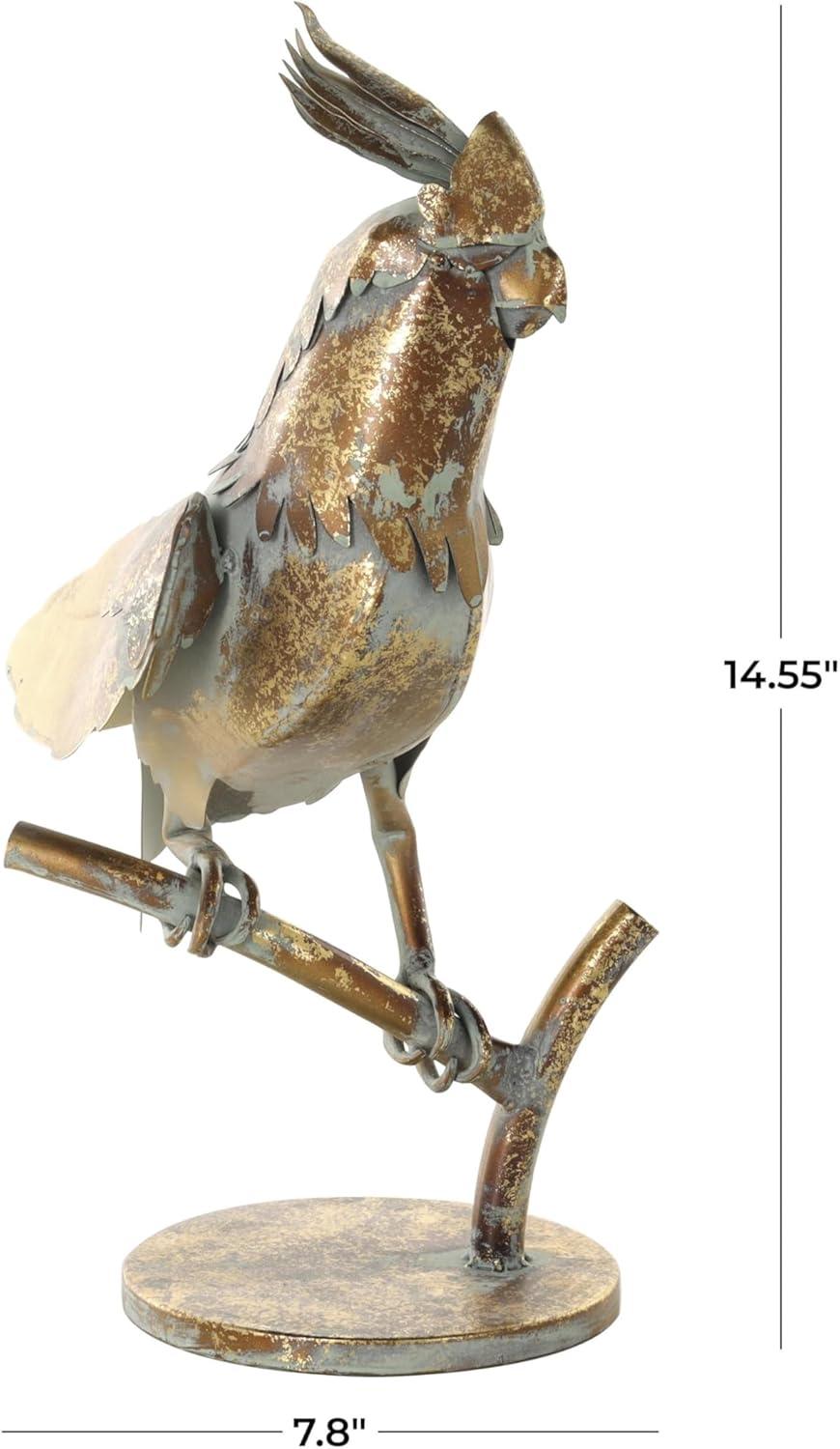 Deco 79 Metal Parrot Decorative Garden Sculpture Patina Garden Statue with Branch Base, Outdoor Sculpture 8" x 7" x 15", Bronze