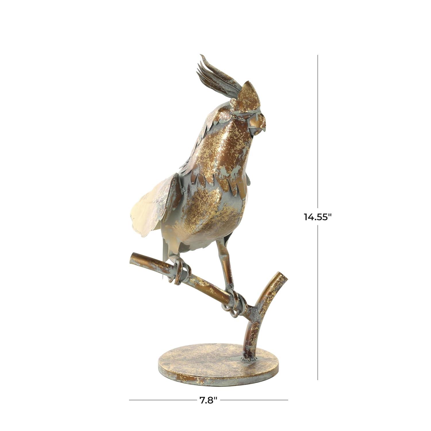 Deco 79 Metal Parrot Decorative Garden Sculpture Patina Garden Statue with Branch Base, Outdoor Sculpture 8" x 7" x 15", Bronze