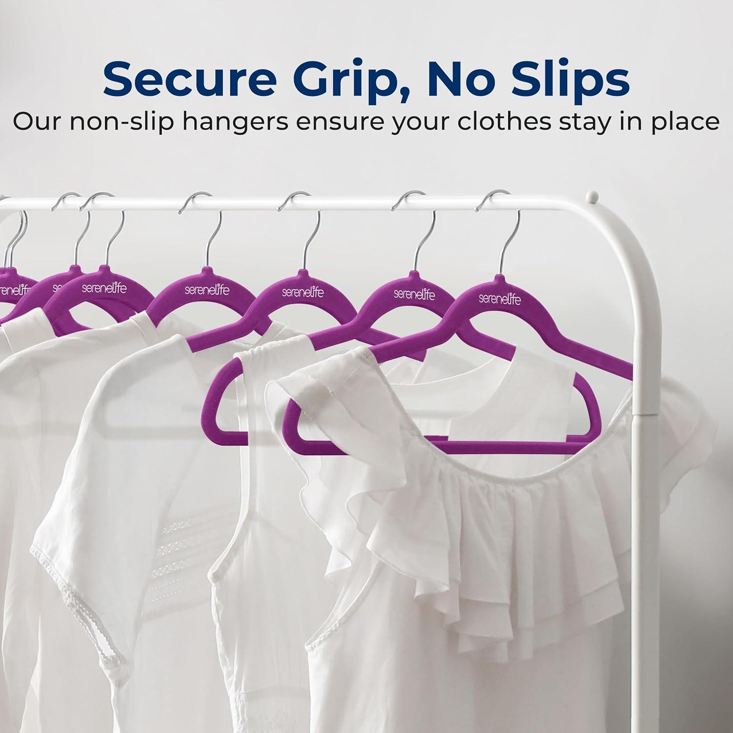 SereneLife 200pk Non-Slip Velvet Clothes Hangers - Purple