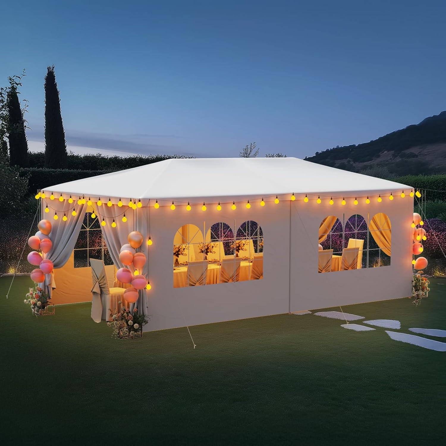 ZENSTYLE Gazebo Party Outdoor Tent in White,10 x 20' with 6 Side Walls Wedding Canopy Cater Events