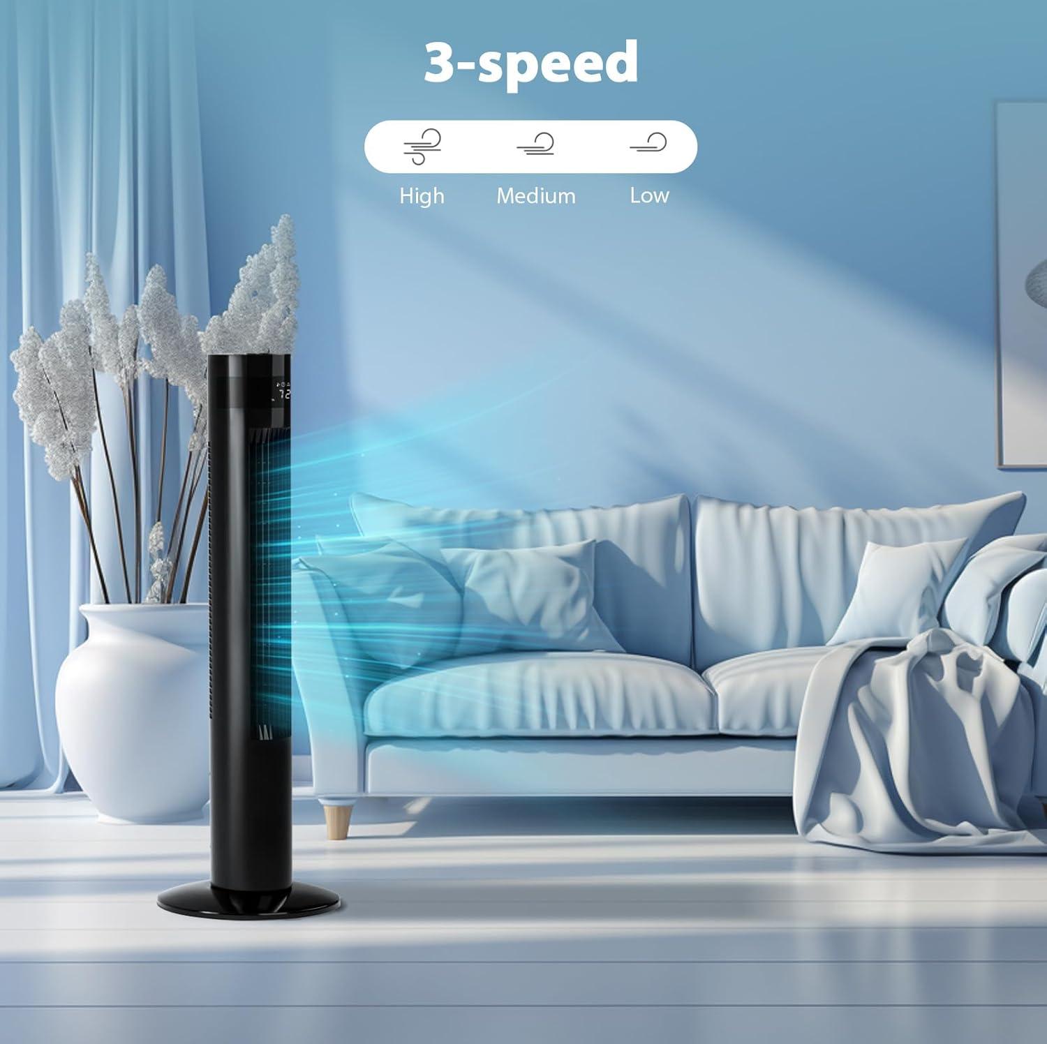 36 inch Tower Fan Portable Electric Oscillating Fan Quiet Remote Control Bladeless Floor Fan 3-Spped Wind Mode 12H Timer Bedroom Office