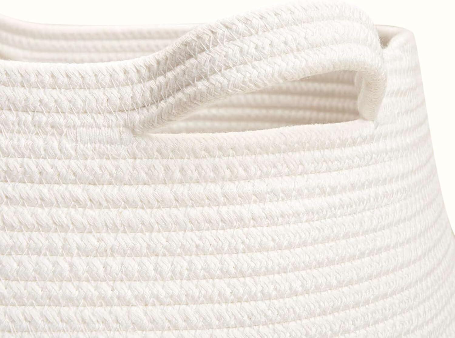 XXL Beige and White Cotton Rope Storage Basket with Handles