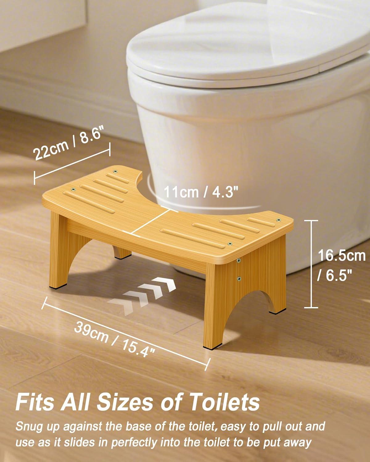 Bamboo Toilet Stool for Adults, 6.5" Toilet Stool Squat Adult Kids, Portable Simple Curve Squat Toilet Potty Stool, Non-Slip Poop Stool for Bathroom, Improve Squatting Posture and Comfort (Wood)