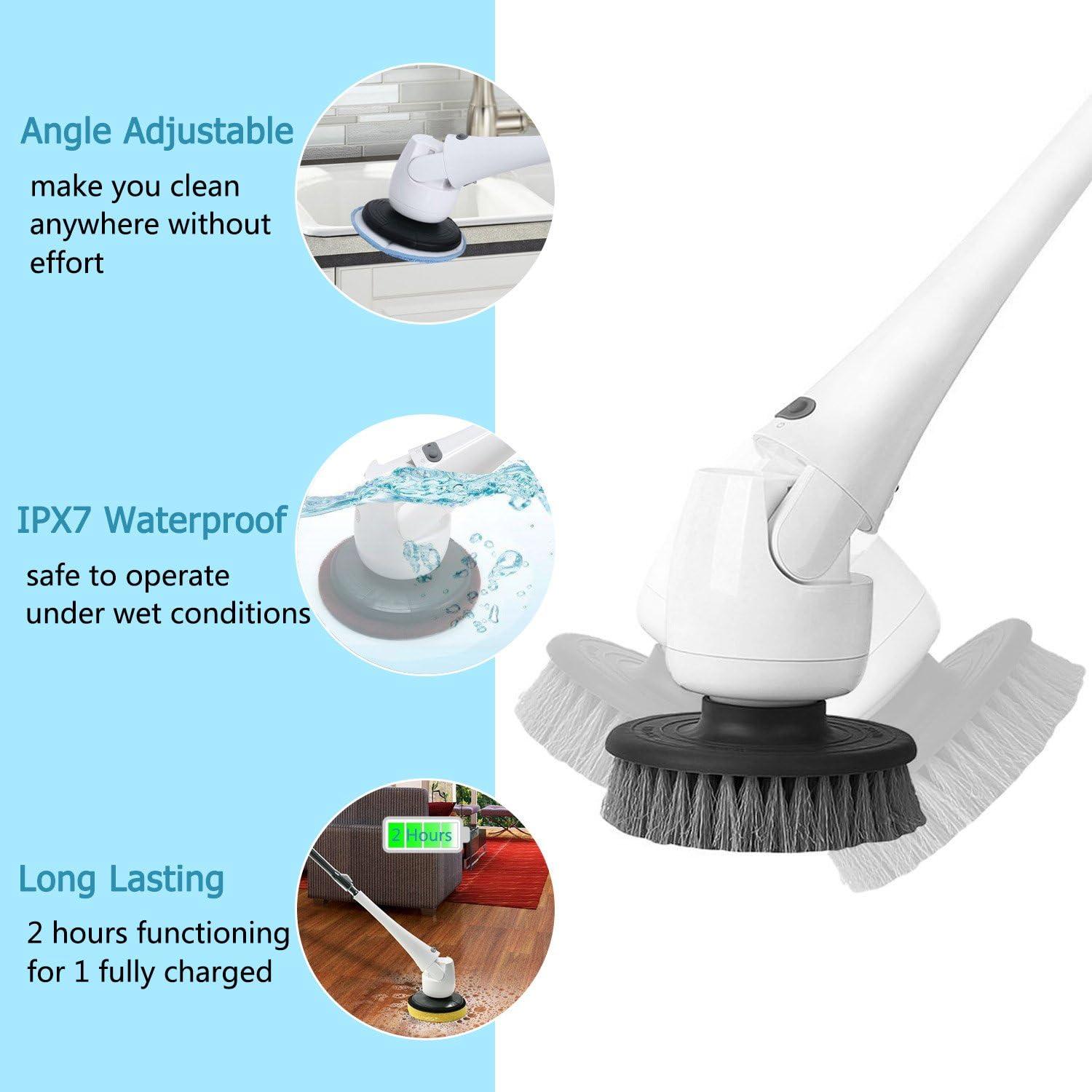 Floor Scrubber Machine, Electric Spin Scrubber Cordless Power Scrubber with Extension Handle & 5 Cleaner Brushes for Bathroom Tub Tile Kitchen Hard Floor Grout Pool