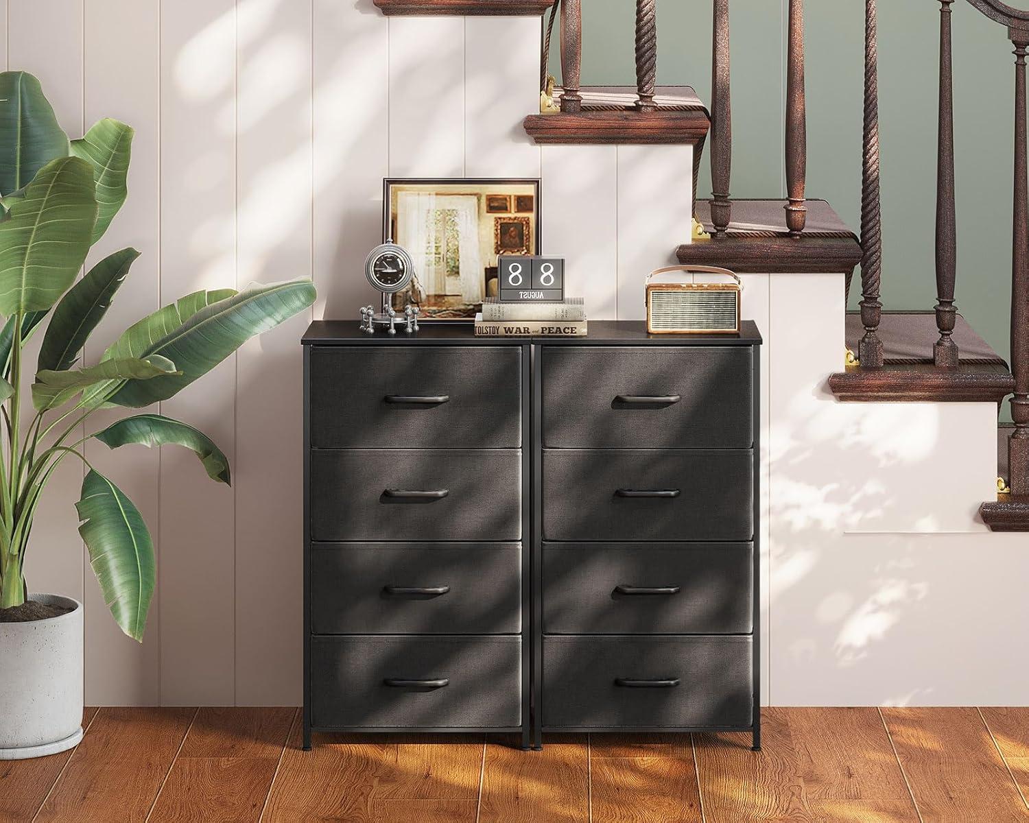 ODK Dresser for Bedroom with 4 Storage Drawers, Small Dresser Chest of Fabric Drawers with Sturdy Steel Frame, Wood Top, Dark Grey