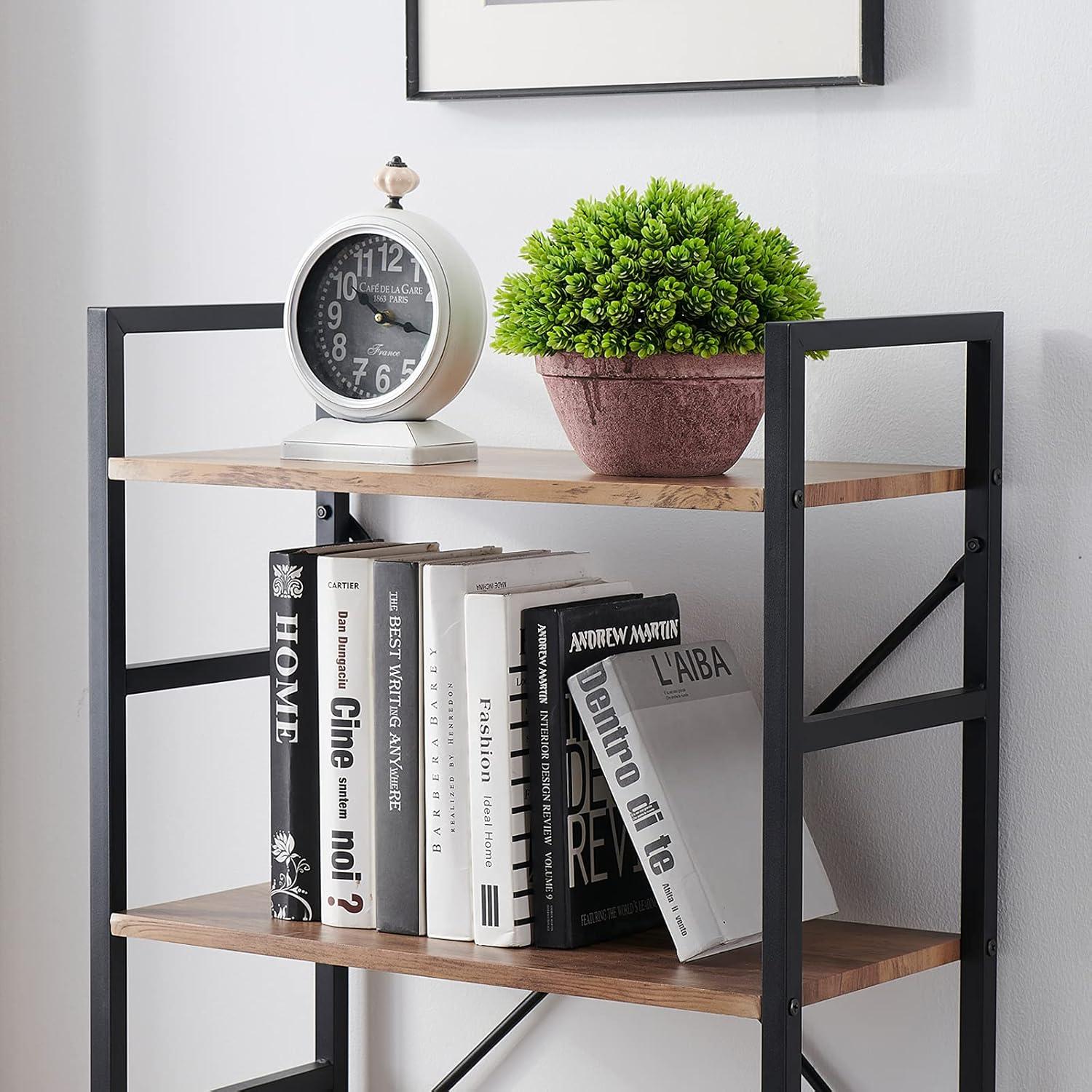 Rustic Brown 3-Tier Wood and Metal X-Frame Bookshelf