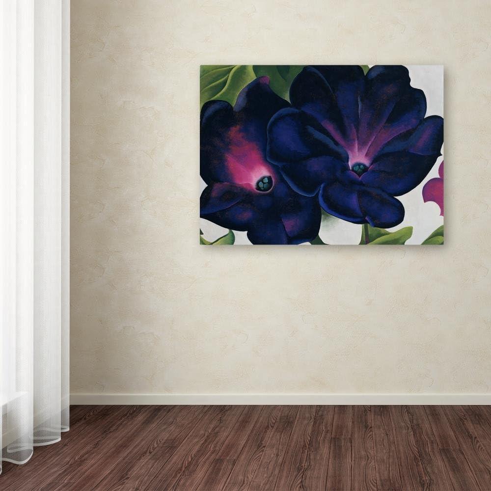 Trademark Fine Art - Georgia O'Keefe Black and Purple Petunias Matted Framed Art