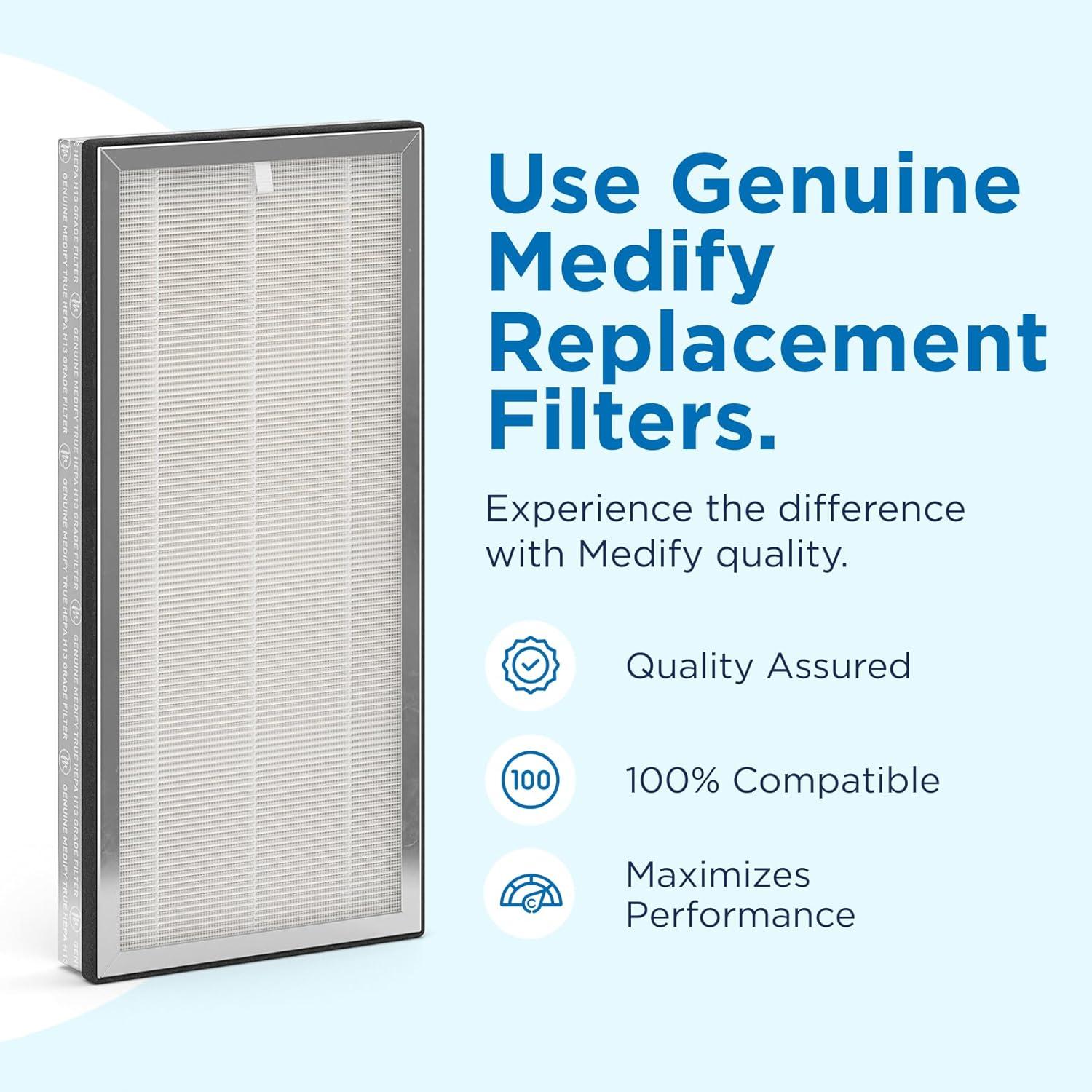 Medify MA-40 Genuine Replacement Filter for MA-40 Purifiers | Smoke, Dust, Odors, Pet Dander | 3 in 1 with Pre-filter, HEPA H13 and Activated Carbon | Removal of 0.1 to 0.3 Microns | 1-Pack.