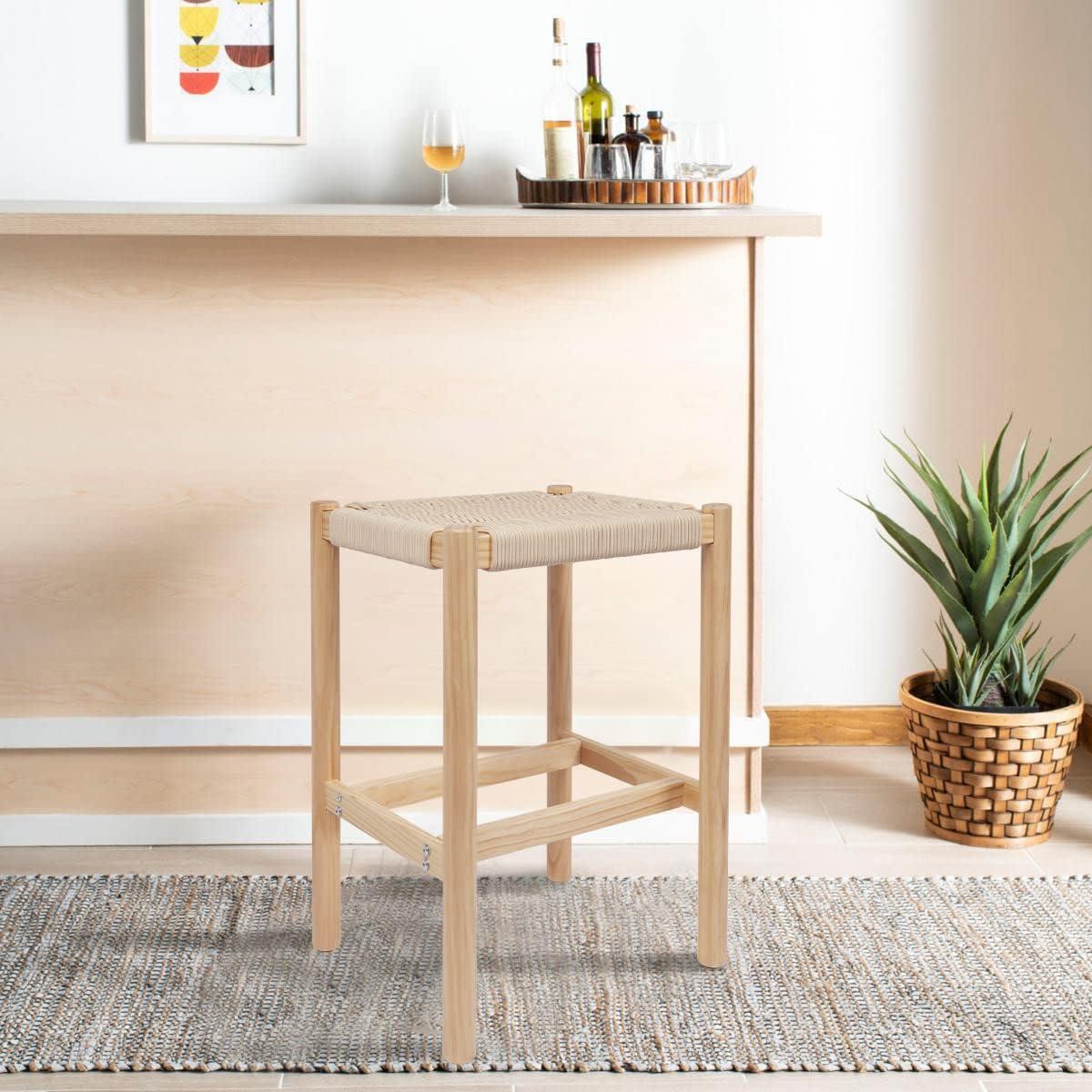 Storied Home Fernway Solid Wood and Woven Rope Entryway Bench Cream: Scandinavian Design, Pine Frame, 43.25" Long
