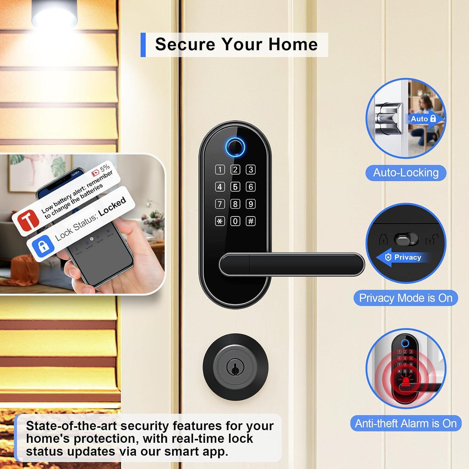 Black Keyless Entry Biometric Smart Door Lock with Keypad