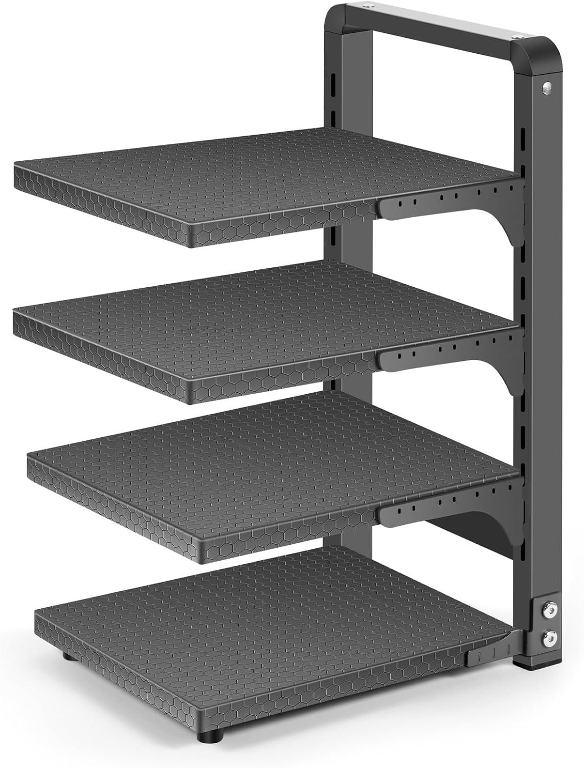 Prep & Savour Heavy Duty Pan Organizers For Cabinet & Counter 4 Tier Adjustable Pan & Pot Rack For Kitchen Cabinet Organizers And Storage