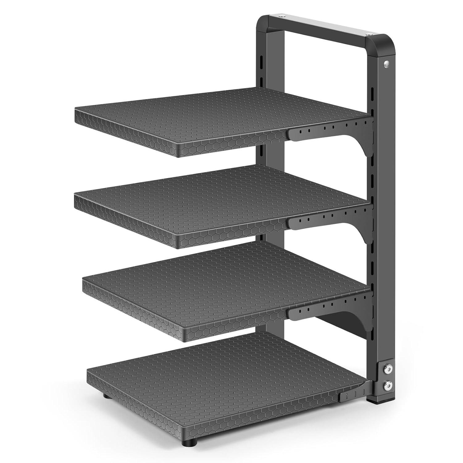 Prep & Savour Heavy Duty Pan Organizers For Cabinet & Counter 4 Tier Adjustable Pan & Pot Rack For Kitchen Cabinet Organizers And Storage