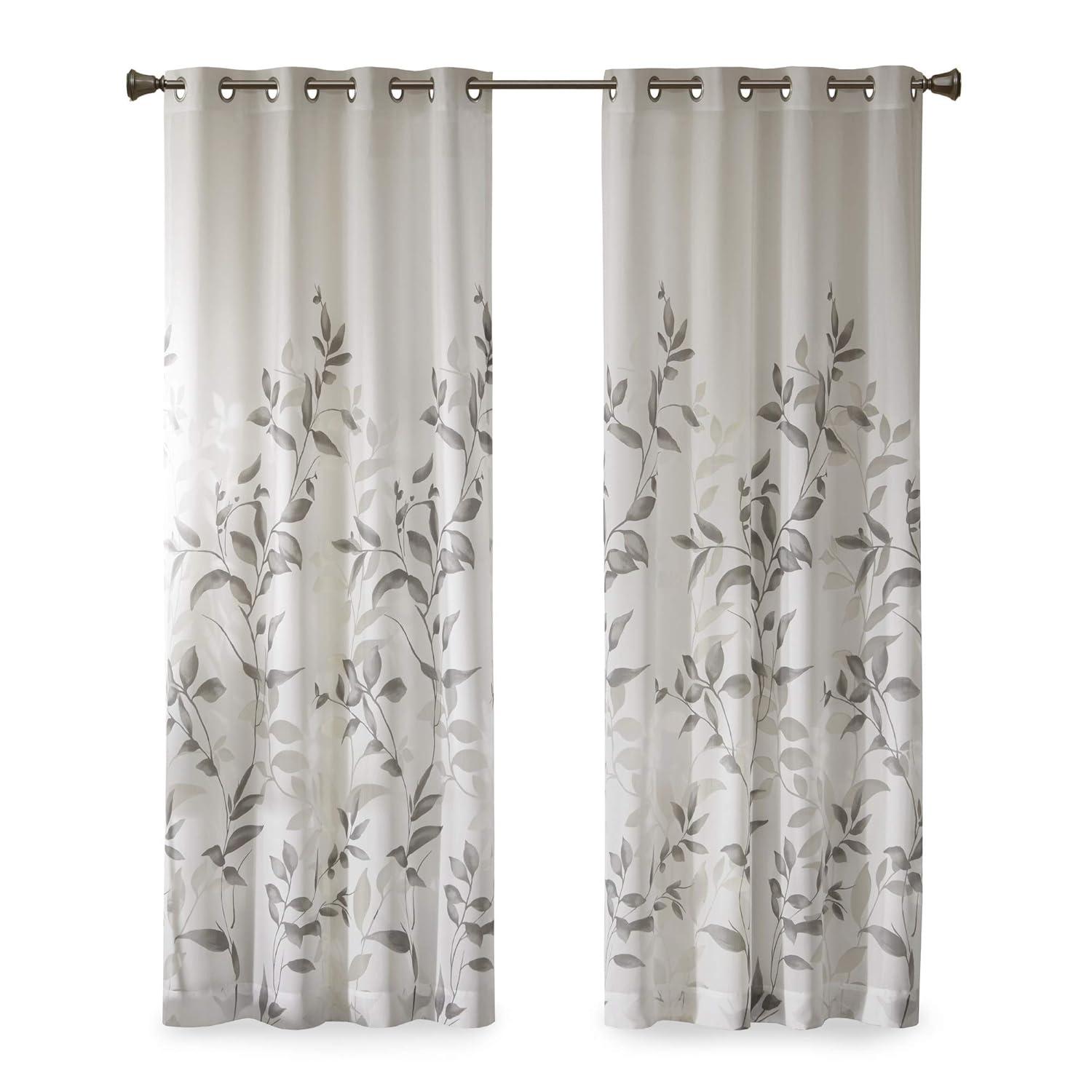 50"x84" Madison Park Sheer Rosalie Burnout Printed Curtain Panel Gray: Light Filtering, Floral, Modern, Indoor Use