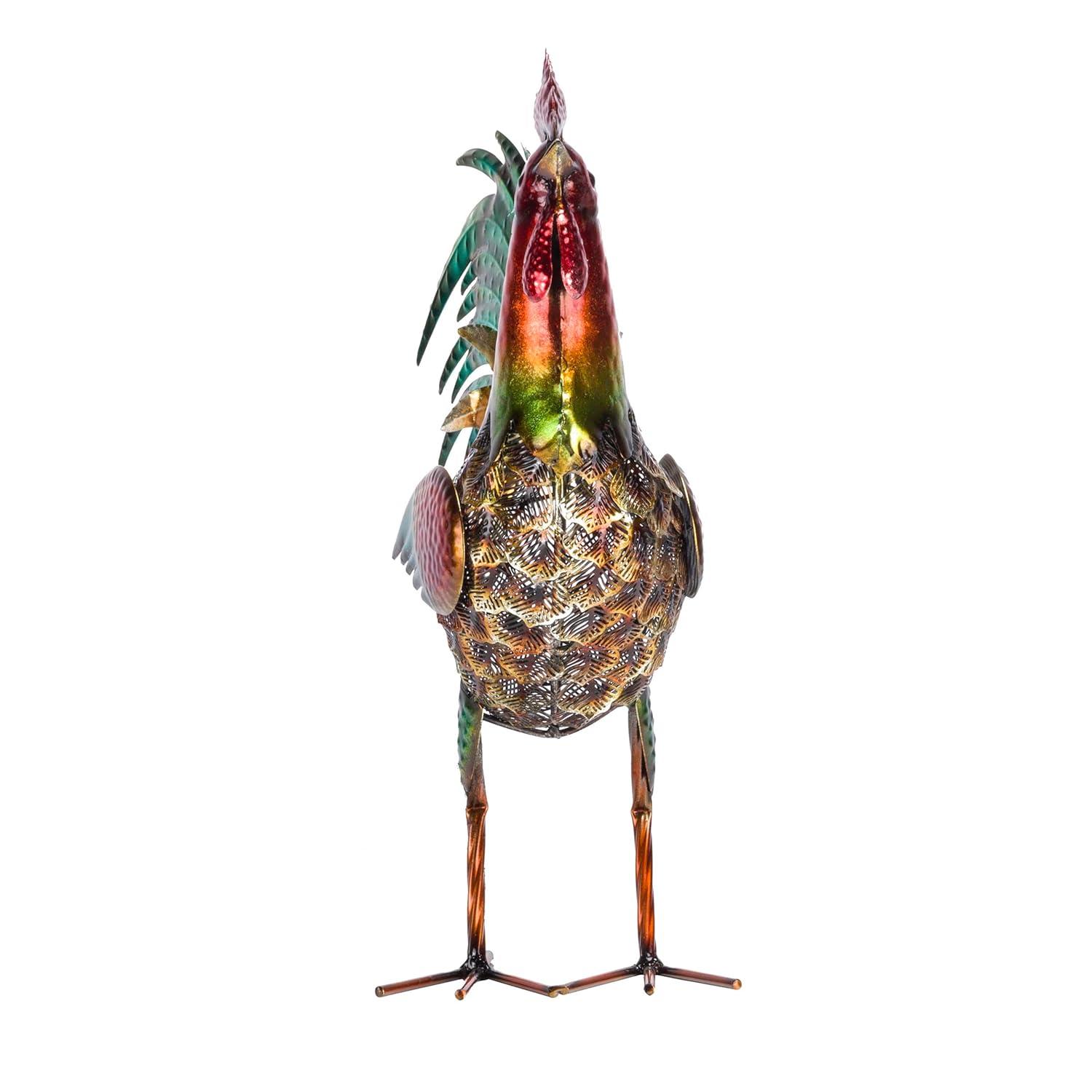 16" x 14" Outdoor Iron Rooster Yard Statue Brown - Alpine Corporation: Metallic Garden Decor