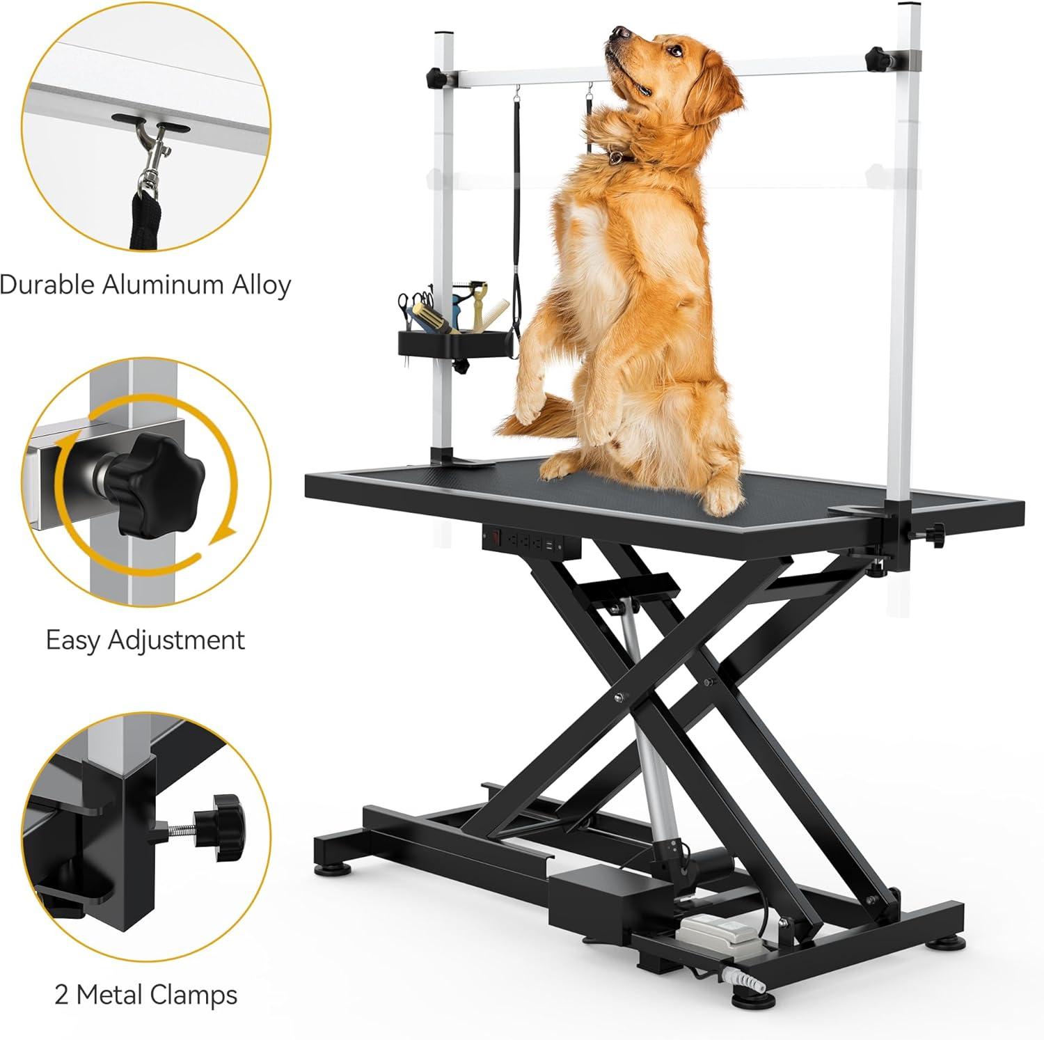 DWVO 50'' Black Electric Dog Grooming Table with Adjustable Arm