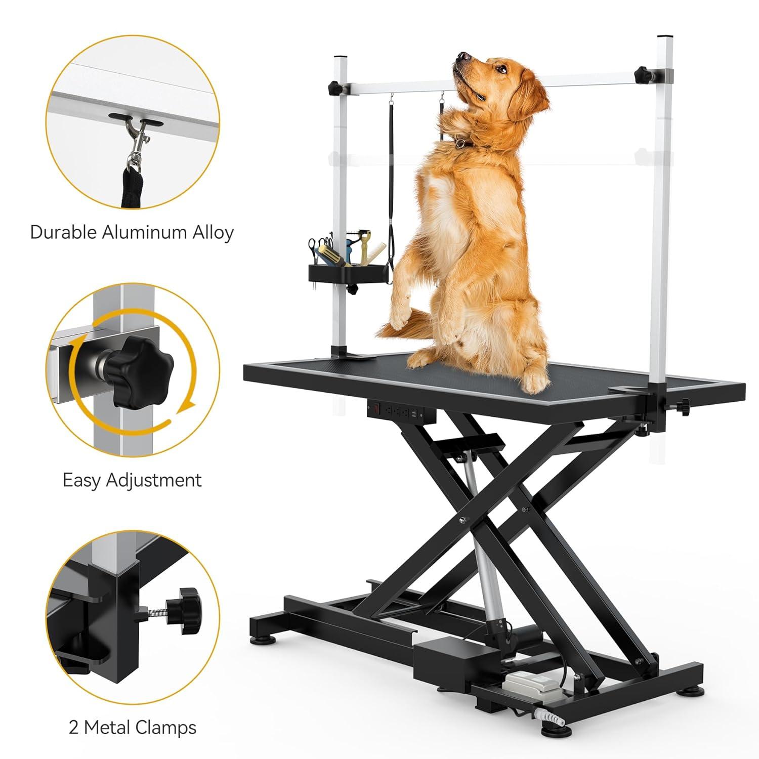 Dextrus 50" Dog Grooming Table Heavy Duty Electric Lift Pet Grooming Table for Large Dogs, Adjustable Overhead Arm Anti Slip Tabletop Tool Organizer, Dog Grooming Station