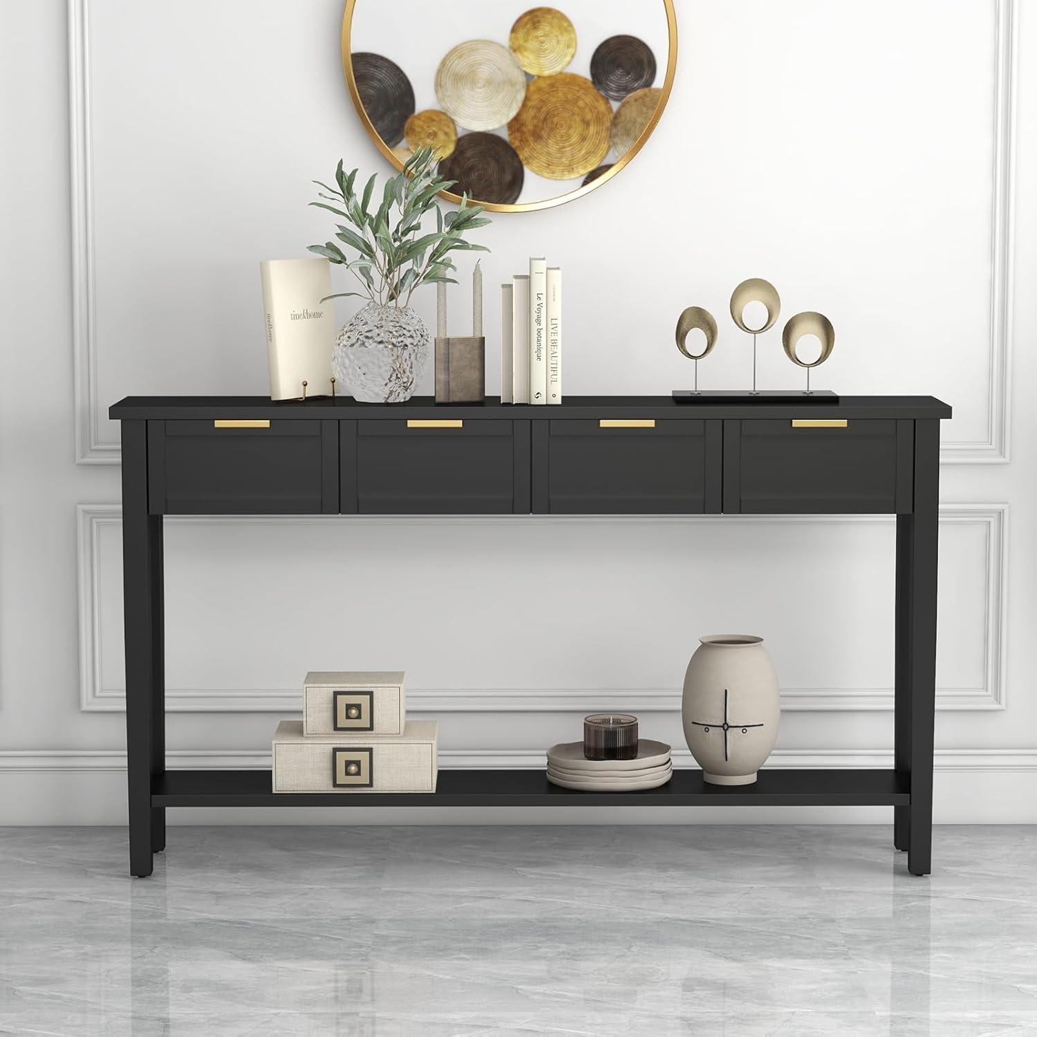 Kinfant Morden Console Table with Drawers, Narrow Sofa Table with Storage Shelf for Living Room, Entryway, Hallway, Black