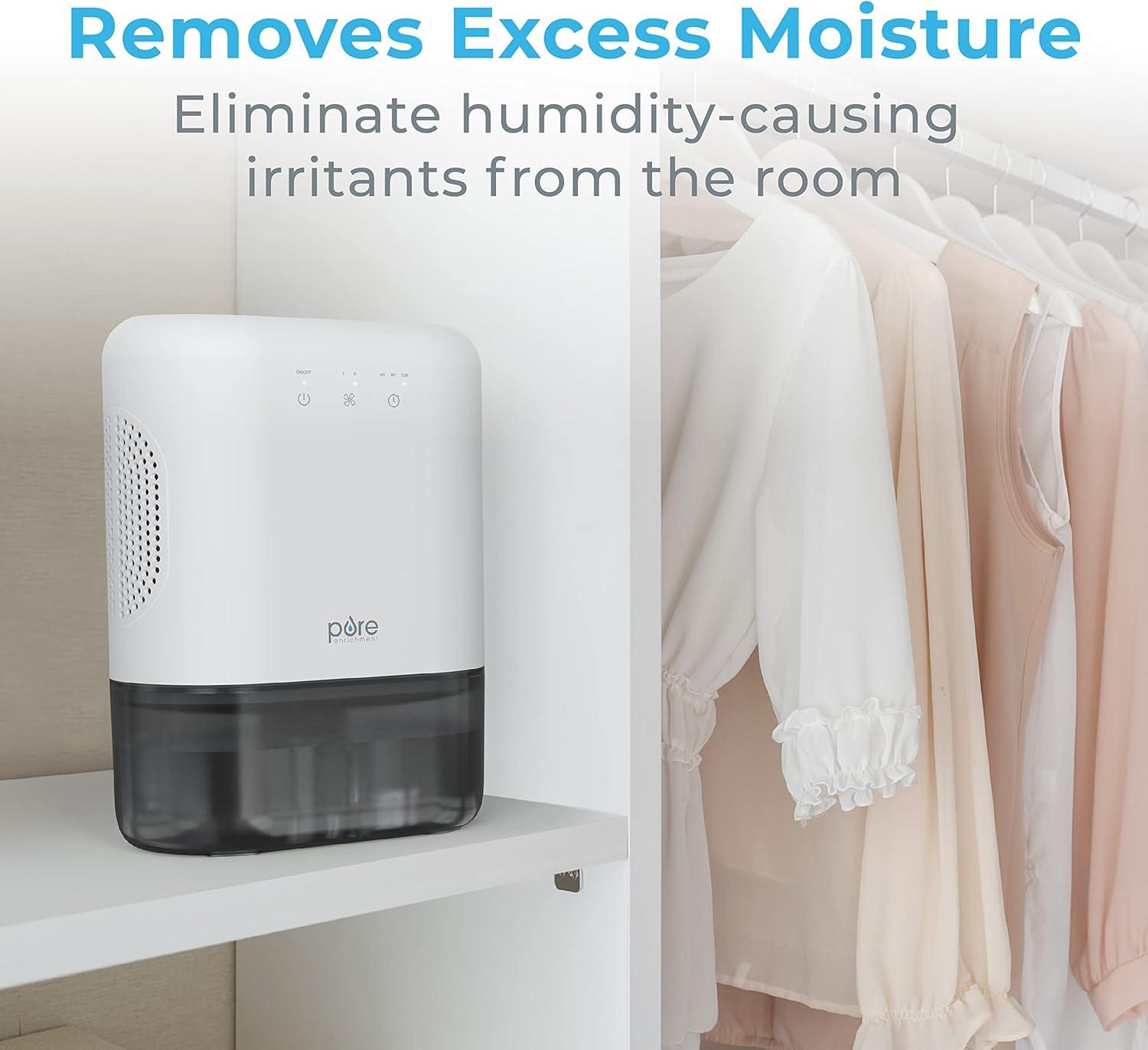 Pure Enrichment Pure Dry Elite Dehumidifier White: Small Room & Bathroom, 20 Oz/Day, Auto Shut-Off, 100-300 Sq. Ft.