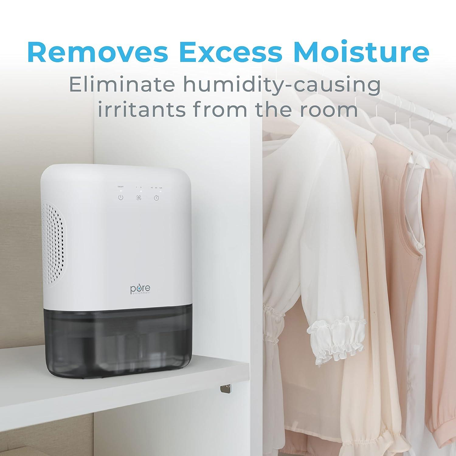 Pure Enrichment Pure Dry Elite Dehumidifier White: Small Room & Bathroom, 20 Oz/Day, Auto Shut-Off, 100-300 Sq. Ft.