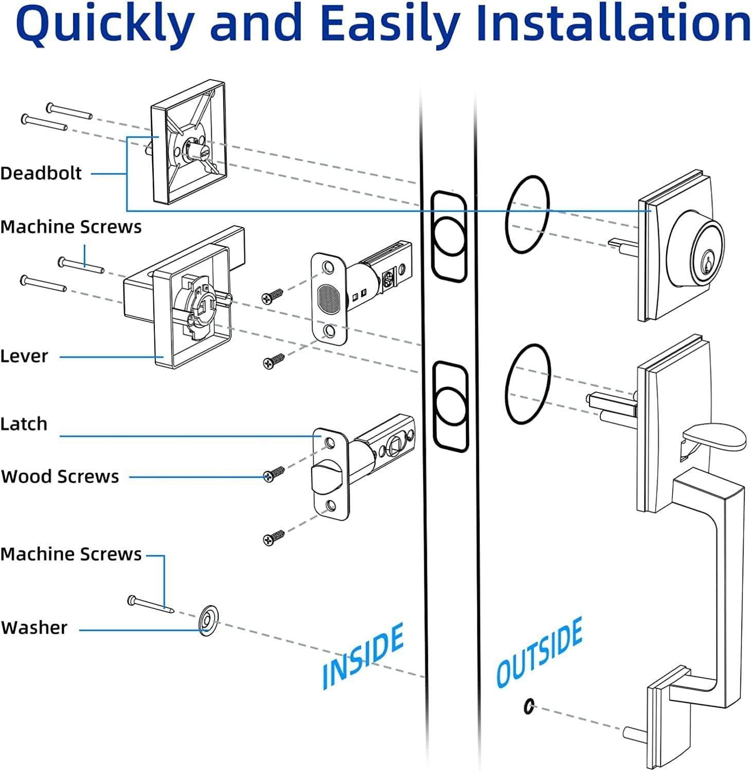 Front Door Lock Set - Exterior Door Handle Set with Deadbolt Door Lock Single Cylinder Interior Entry Handle with Lever Reversible Left & Right Gold