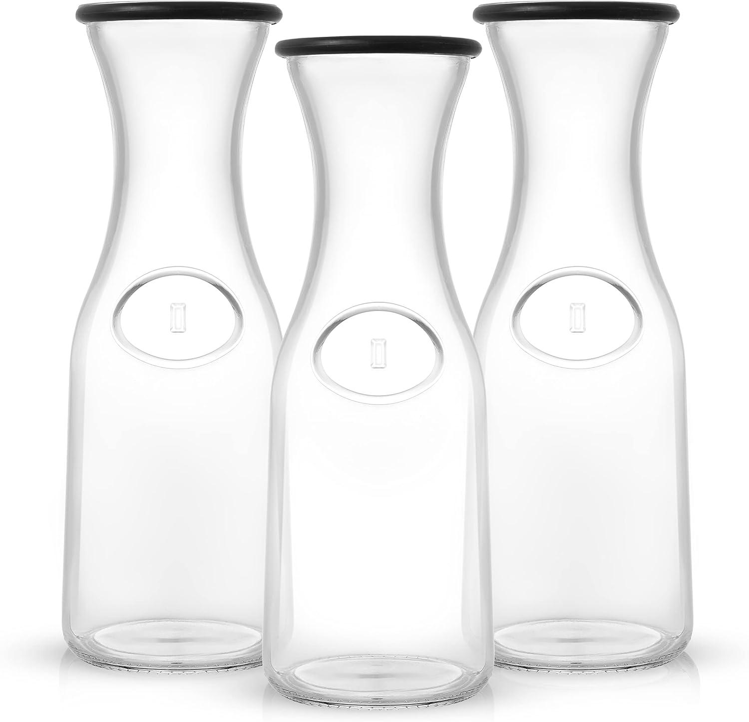 JoyJolt Hali Glass Carafe Bottle Pitcher with 6 Lids, 36 oz