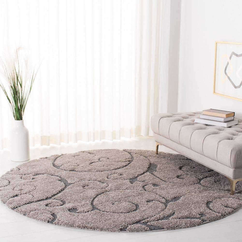 Elegance Bliss 10' Round Grey & Light Blue Floral Shag Rug