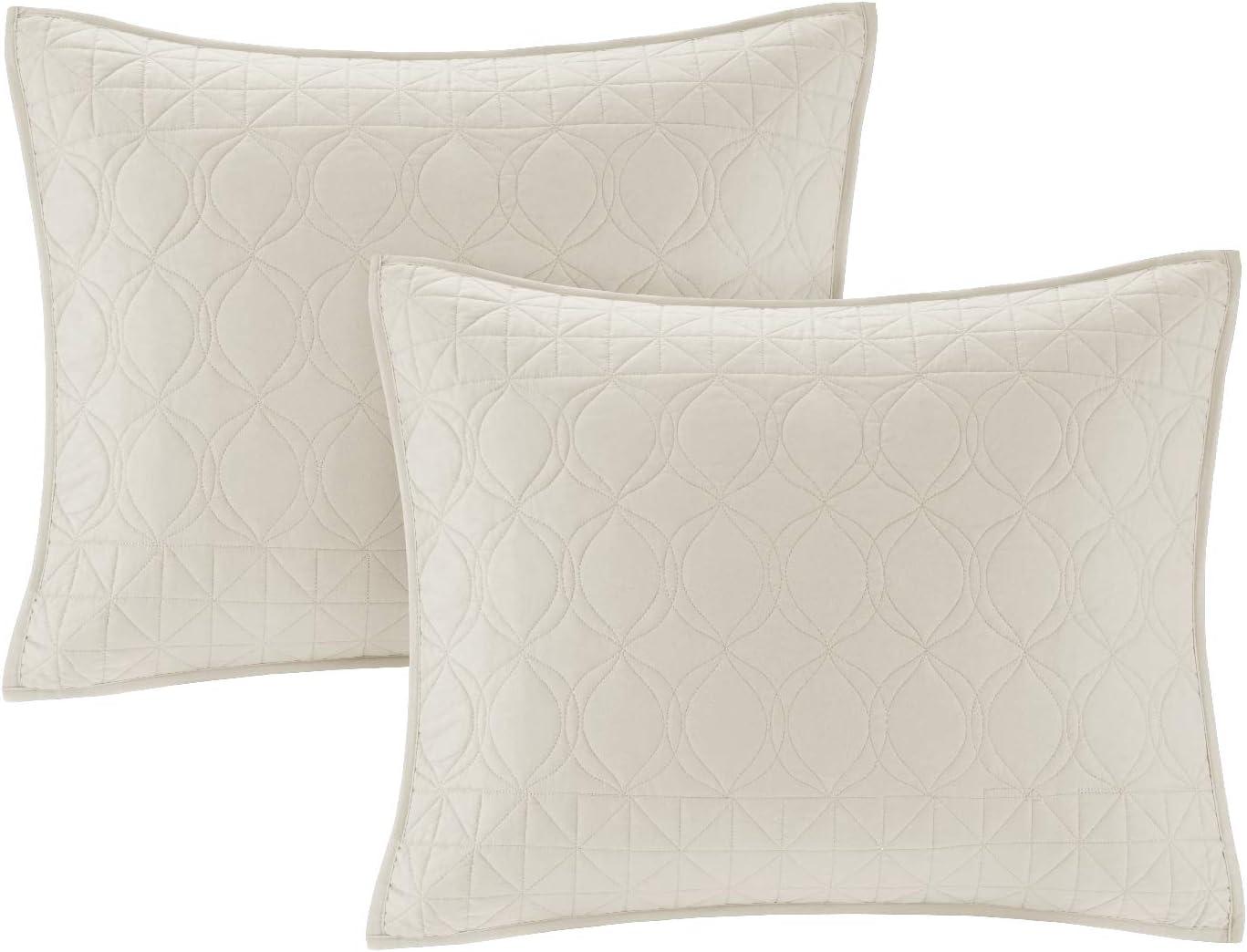 Ivory Geometric Quilted Reversible Full Coverlet Set