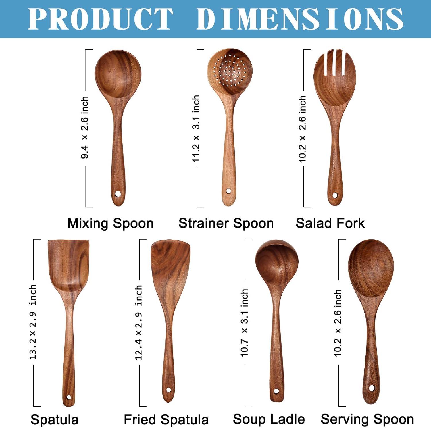 Sandistore Plate Mates Set 7PCS Wooden Cooking Utensils Kitchen Utensil Natural Teak Wood Kitchen Utensils Tool Nonstick Hard Wooden Spatula And Wooden Spoons