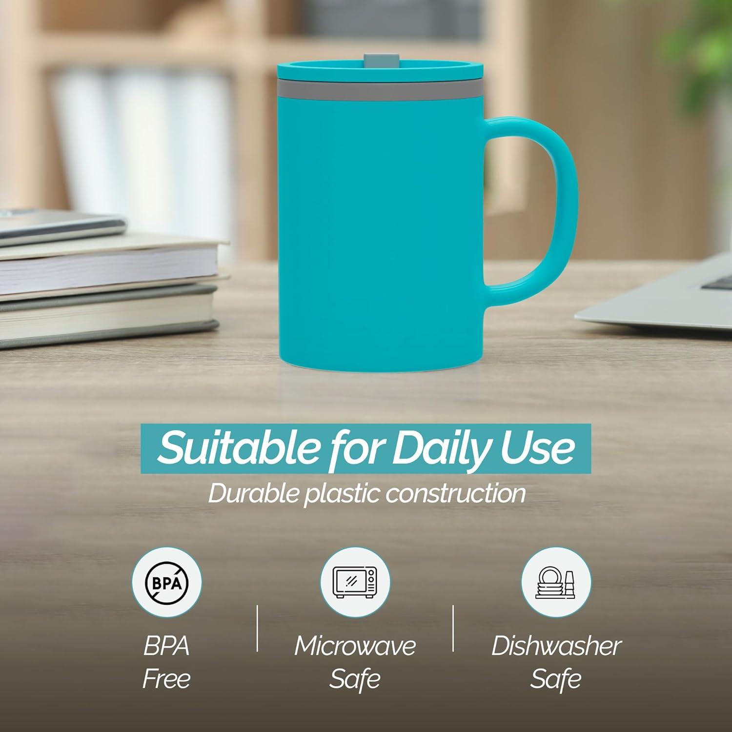 Copco Iconic 16oz Double Wall Insulated Desk Mug with Lid and Handle, Set of 2, BPA-Free Reusable Plastic, Spill-Proof, Wide Mouth (Aqua/Mint)