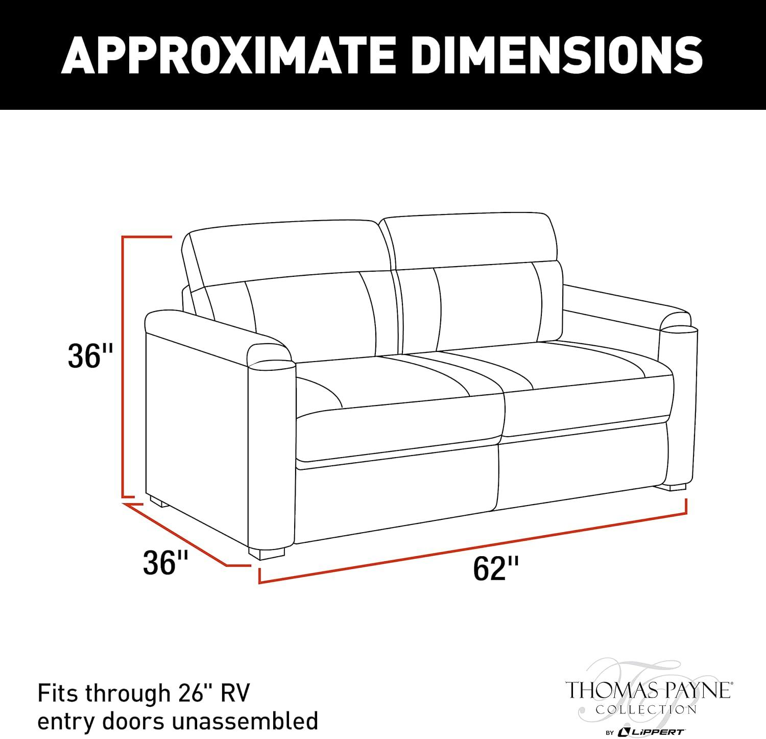 Thomas Payne 62" Tri-Fold Sofa for 5th Wheel RVs, Travel Trailers and Motorhomes