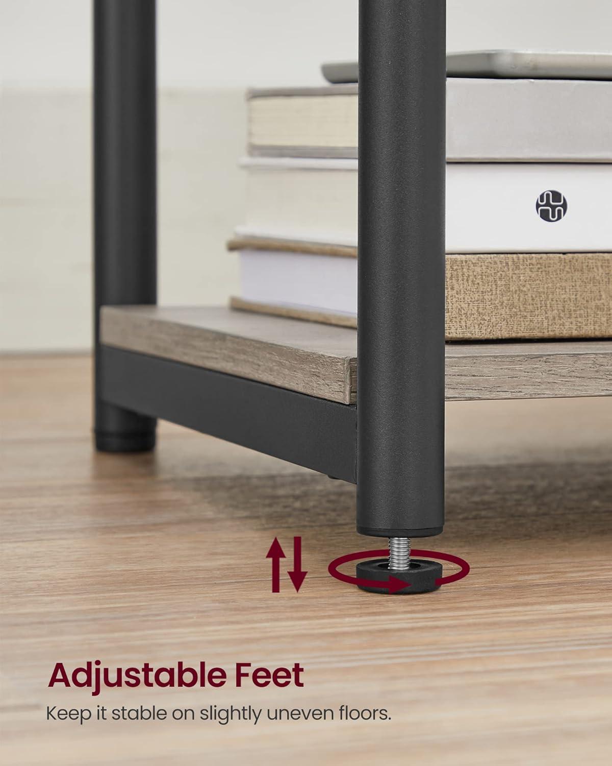 Greige and Black Metal 3-Tier Side Table with Charging Station