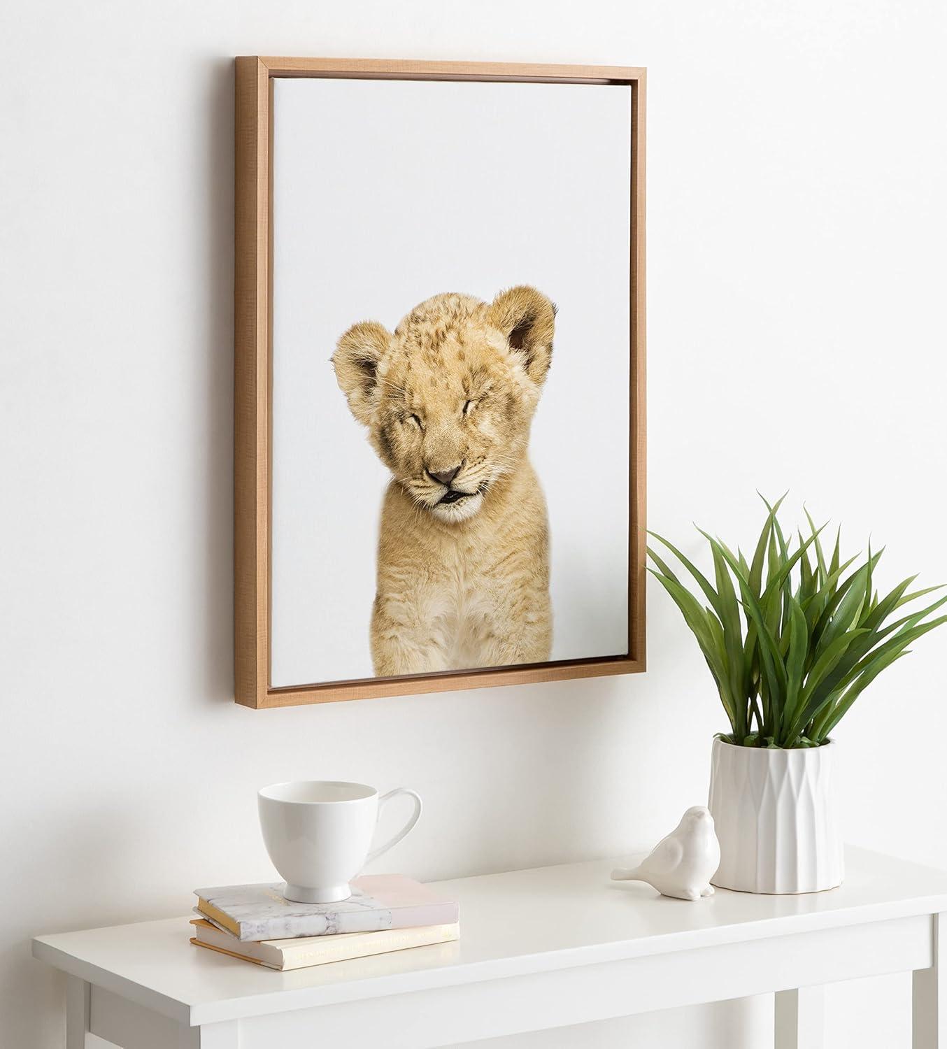 18" x 24" Sylvie Sleepy Lion Canvas by Amy Peterson Natural: Whimsical Wall Decor - Kate & Laurel All Things Decor