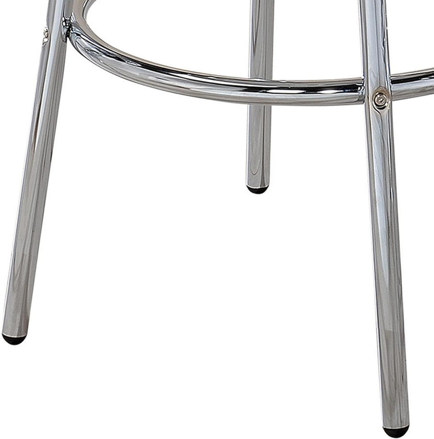 Glossy White and Chrome Round Bar Height Table with Ribbed Apron