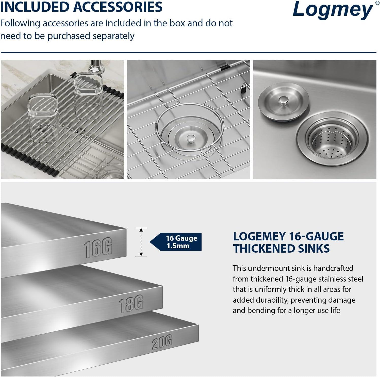 Sarlai 28'' L x 18" W Undermount Single Bowl Stainless Steel Kitchen Sink with Sink Grid and Basket Strainer SU2818R
