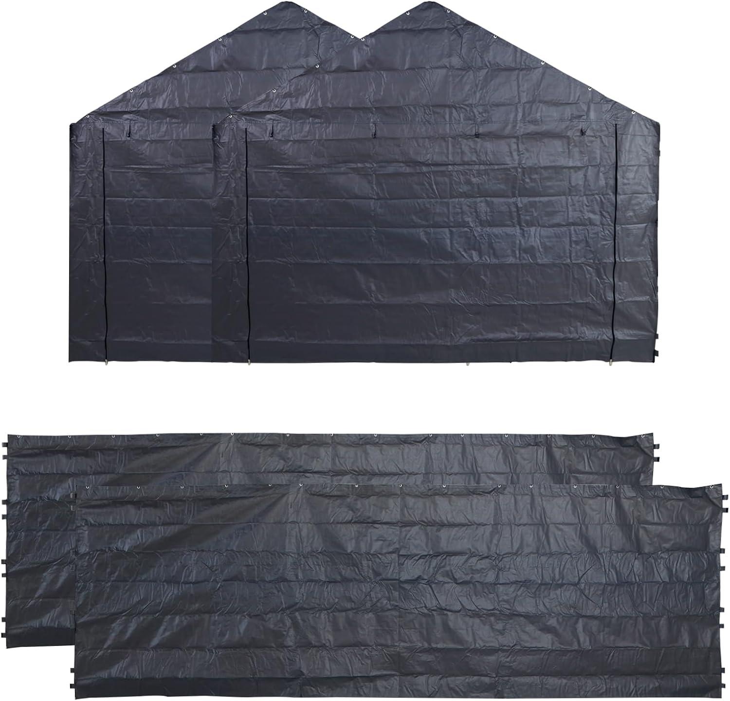 Dark Gray UV Protection Carport Sidewall Tarp for 12x20 Frame