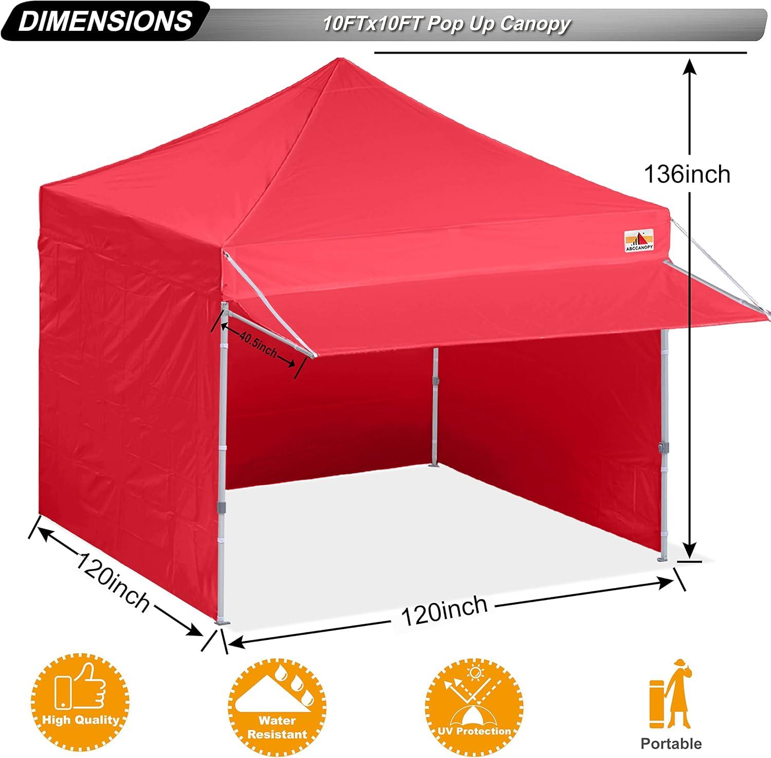 ABCCANOPY 10x10 Pop up Canopy Tent with Sidewalls - Easy up Canopies with Awning, Outdoor Tents for Parties, Market, Commercial Events, Red