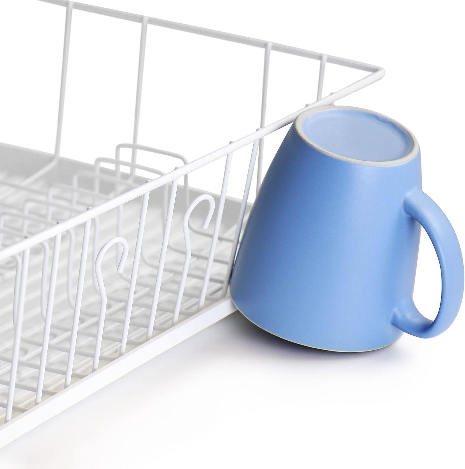 Mega Chef  White Iron Wire 17.5-inch Single-level Dish Rack with 14 Plate Positioners and a Detachable Utensil Holder