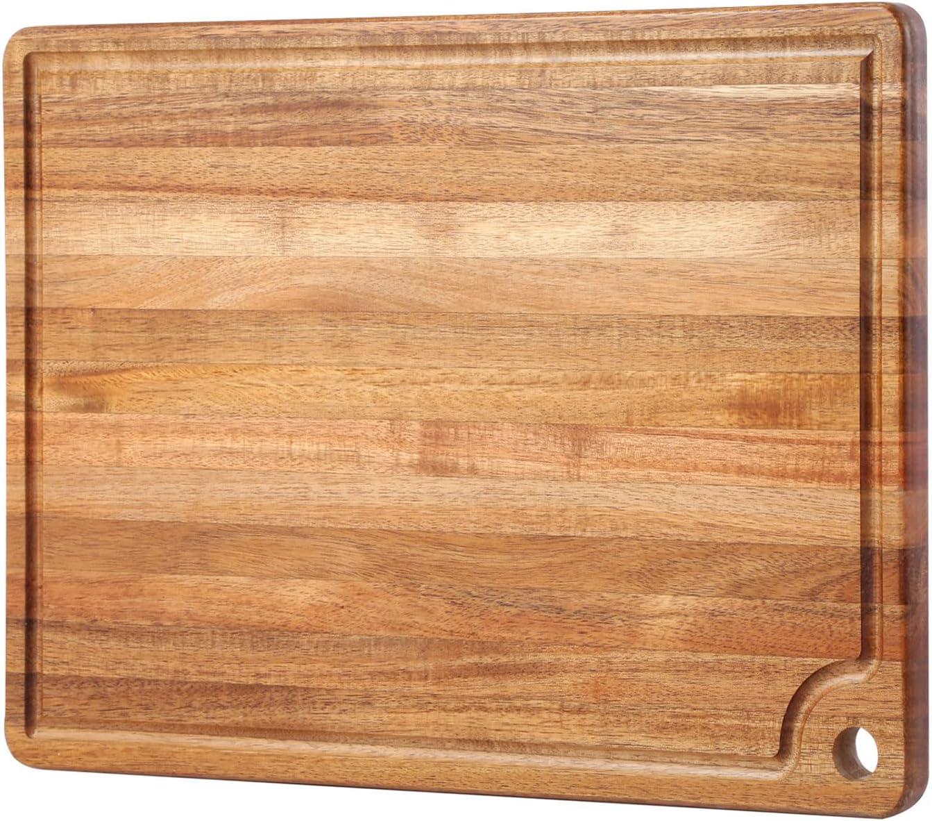 Large Acacia Wood Cutting Board for Kitchen - Better Chopping Board with Juice Groove & Handle Hole for Meat (Butcher Block) Vegetables and Cheese, 18 x 12 Inch