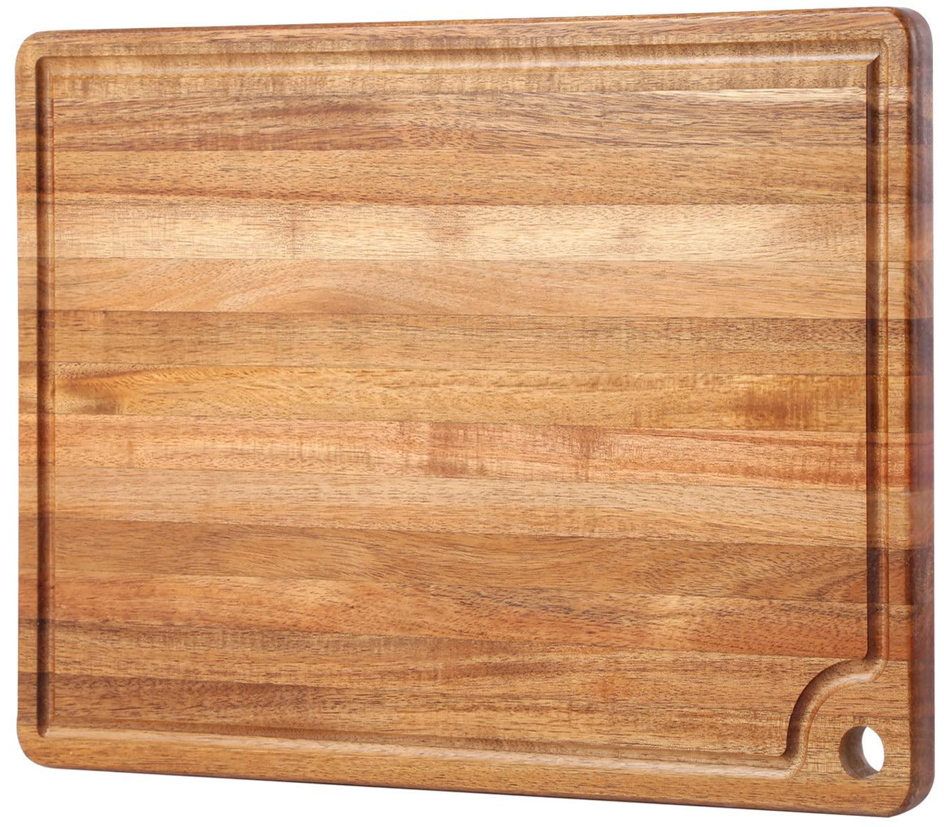 Large Acacia Wood Cutting Board for Kitchen - Better Chopping Board with Juice Groove & Handle Hole for Meat (Butcher Block) Vegetables and Cheese, 18 x 12 Inch