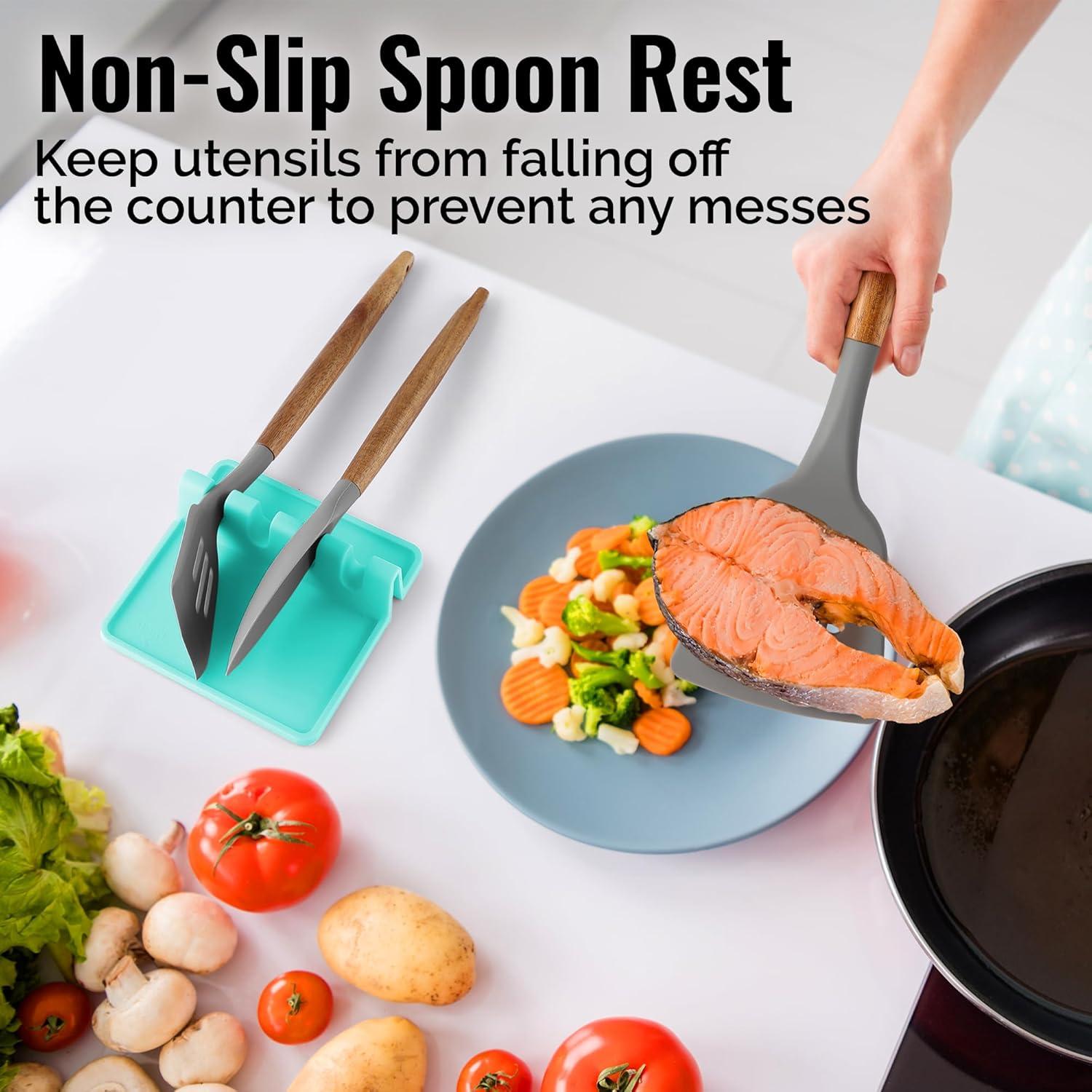 Zulay Silicone Utensil Rest with Drip Pad for Multiple Utensils BPA-Free Stove Top - Gray