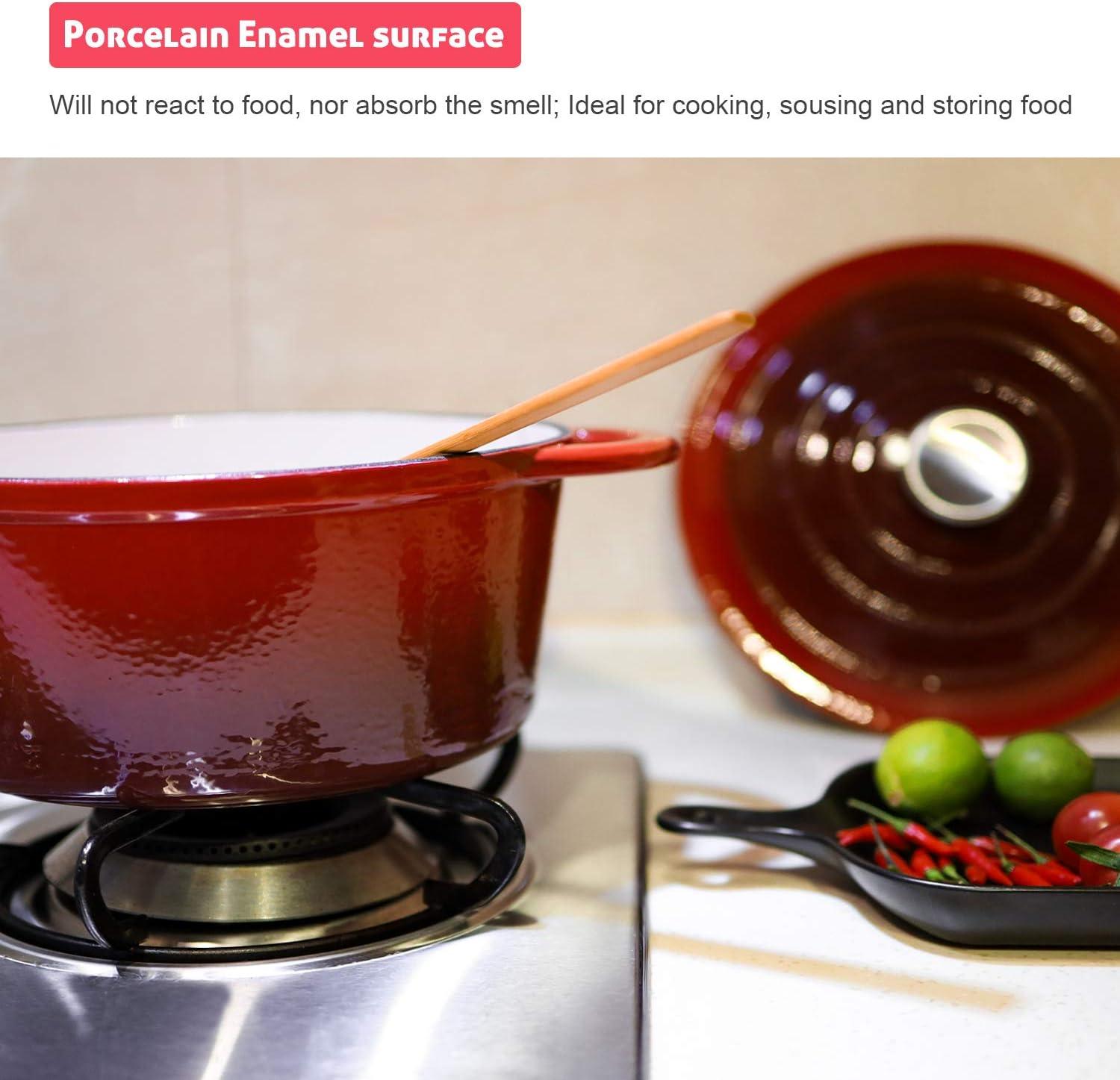 Red 5.5 Quart Enameled Cast Iron Dutch Oven with Lid