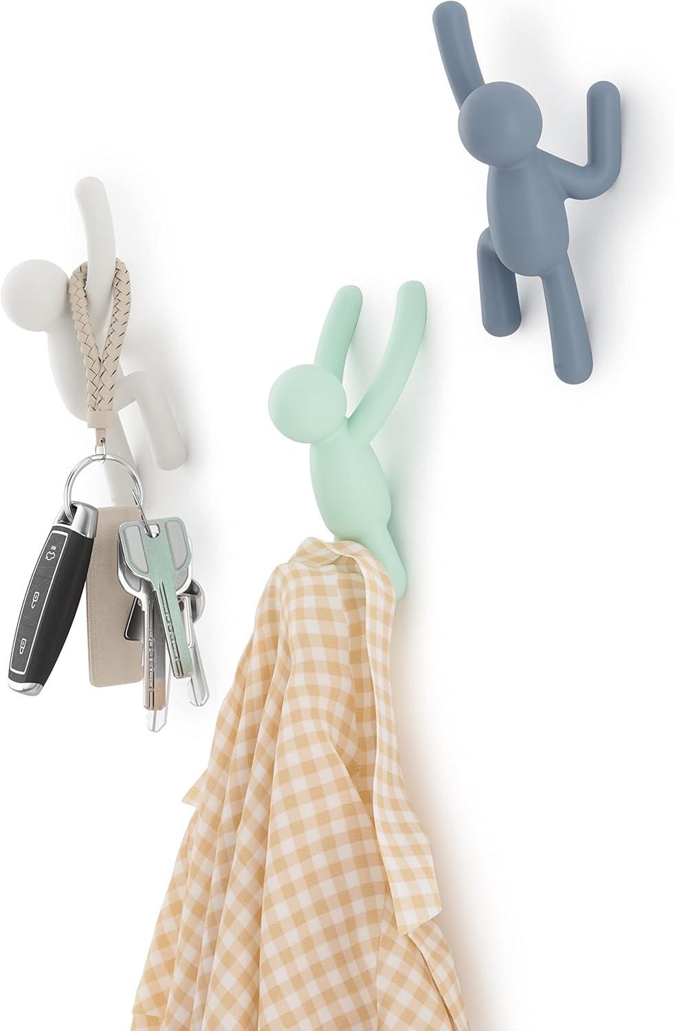 Multi-Colored Plastic Buddy Wall Hooks Set of 3