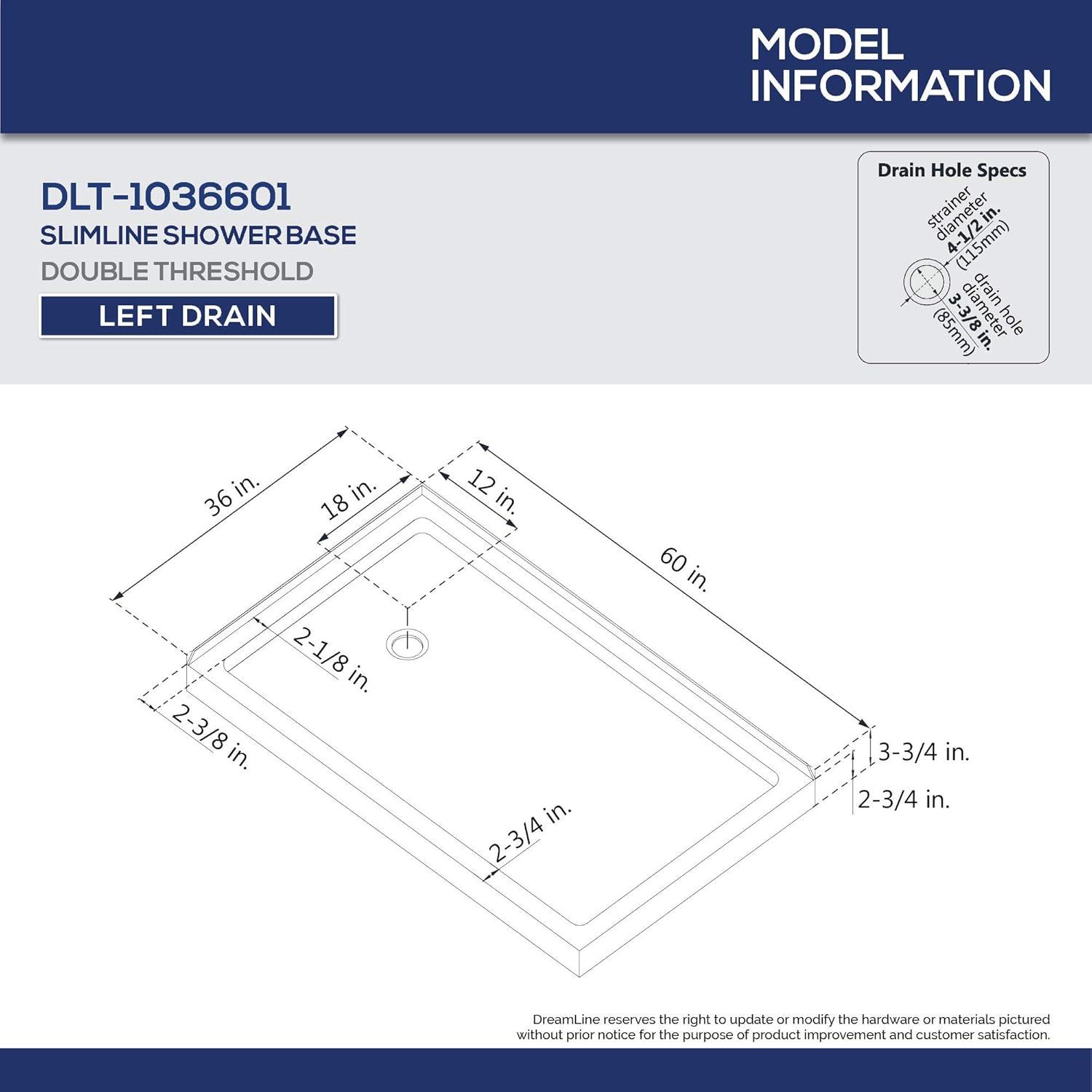 White Acrylic Double Threshold Shower Base with Left Drain