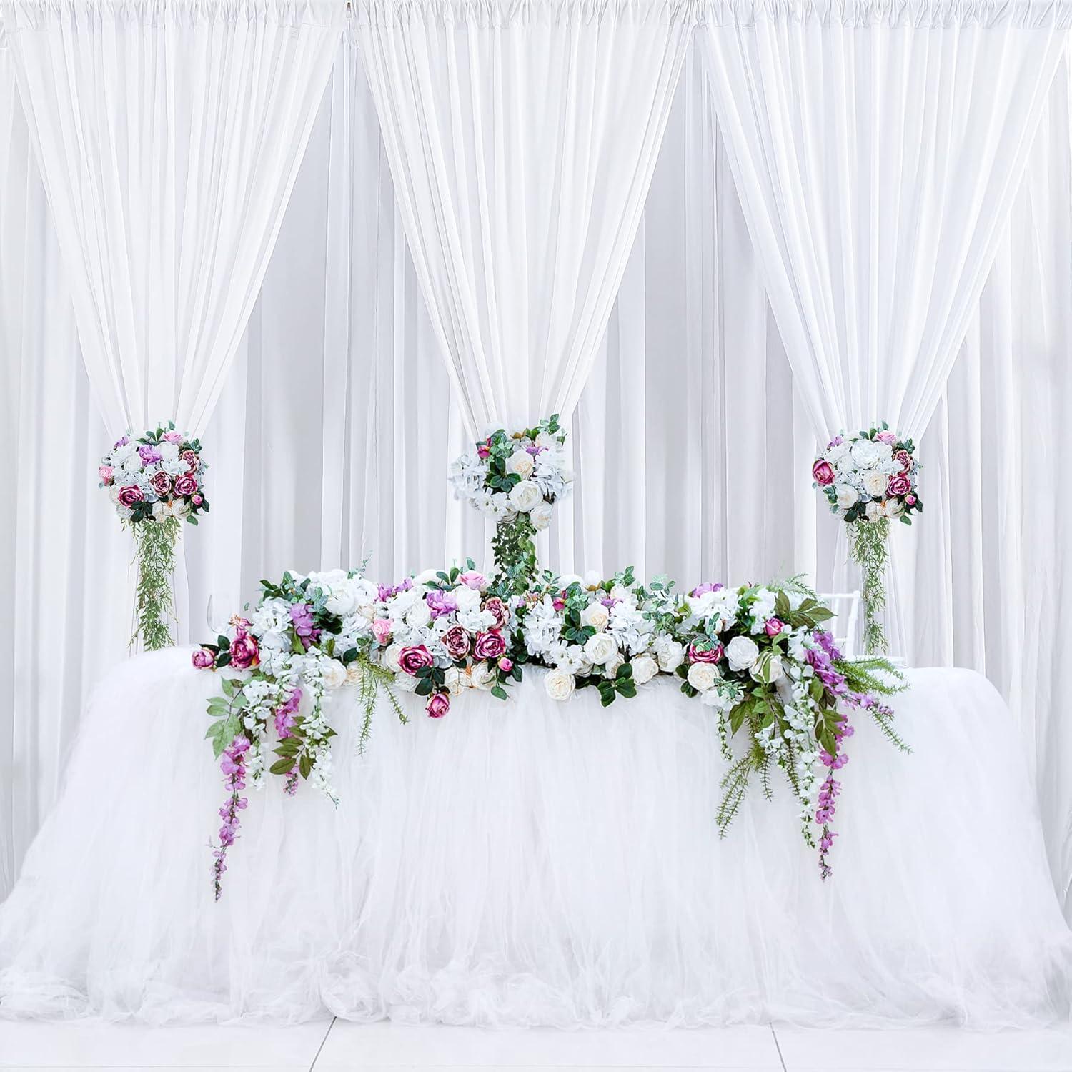 10 ft x 10 ft White Polyester Wrinkle-Free Backdrop Curtains