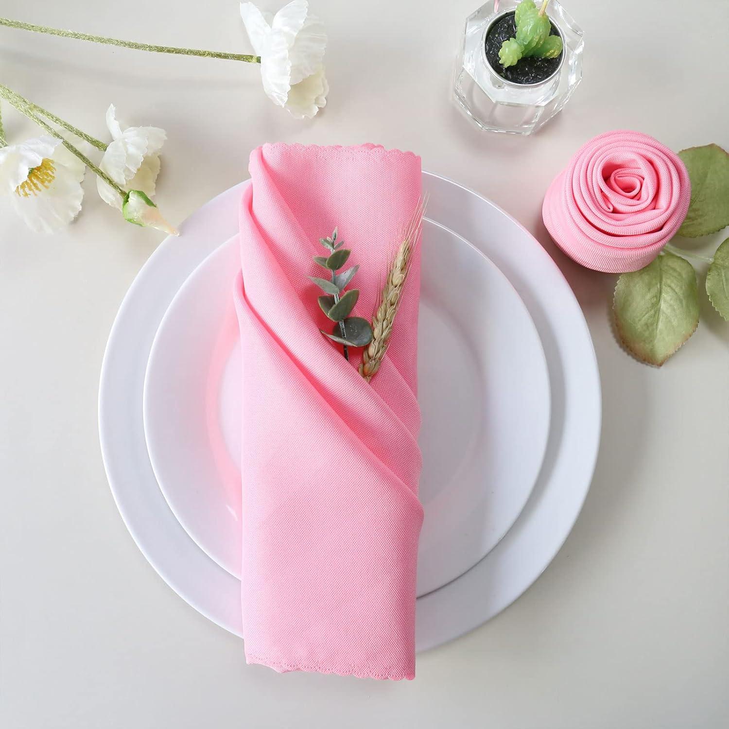 Premium Pink Polyester Cloth Napkins Set of 12 | Washable & Reusable | Valentine's Day, Easter, Christmas Decor | 18.8 x 18.8 Inches