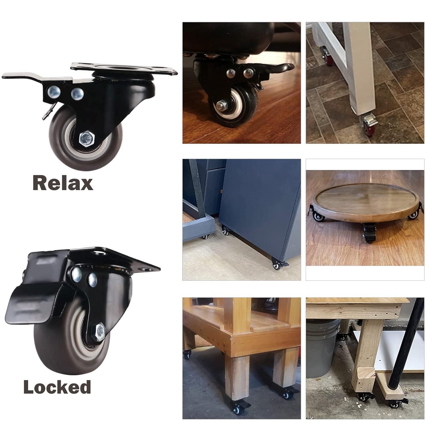 2" Casters Set of 8 Heavy-Duty Industrial Caster Wheels with Brake PU Wheels Double Locking and Double Ball Bearing Swivel Locking Casters Noiseless for Workbench, Furniture, Plate Castors Grey